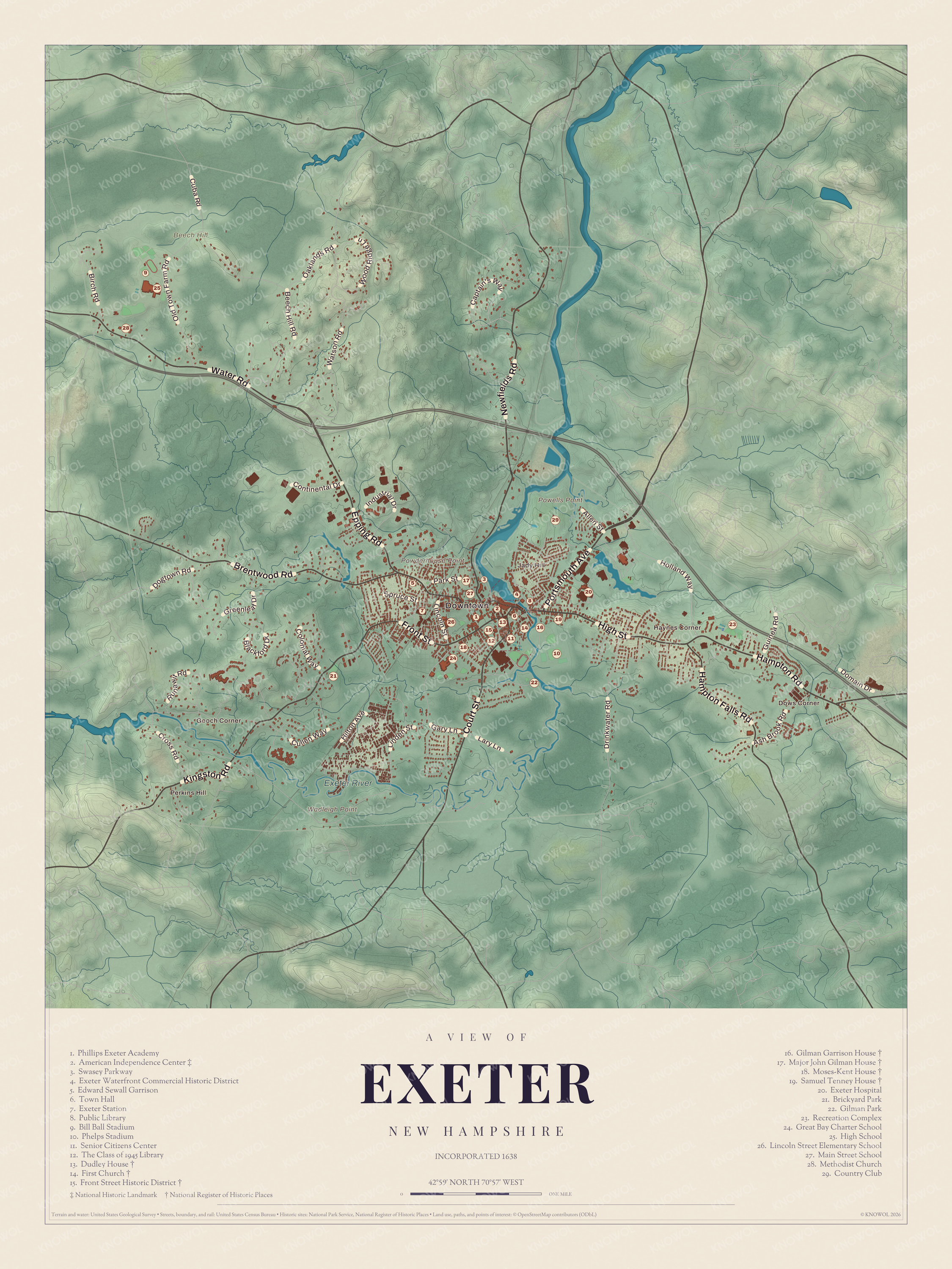 Map of Exeter, New Hampshire