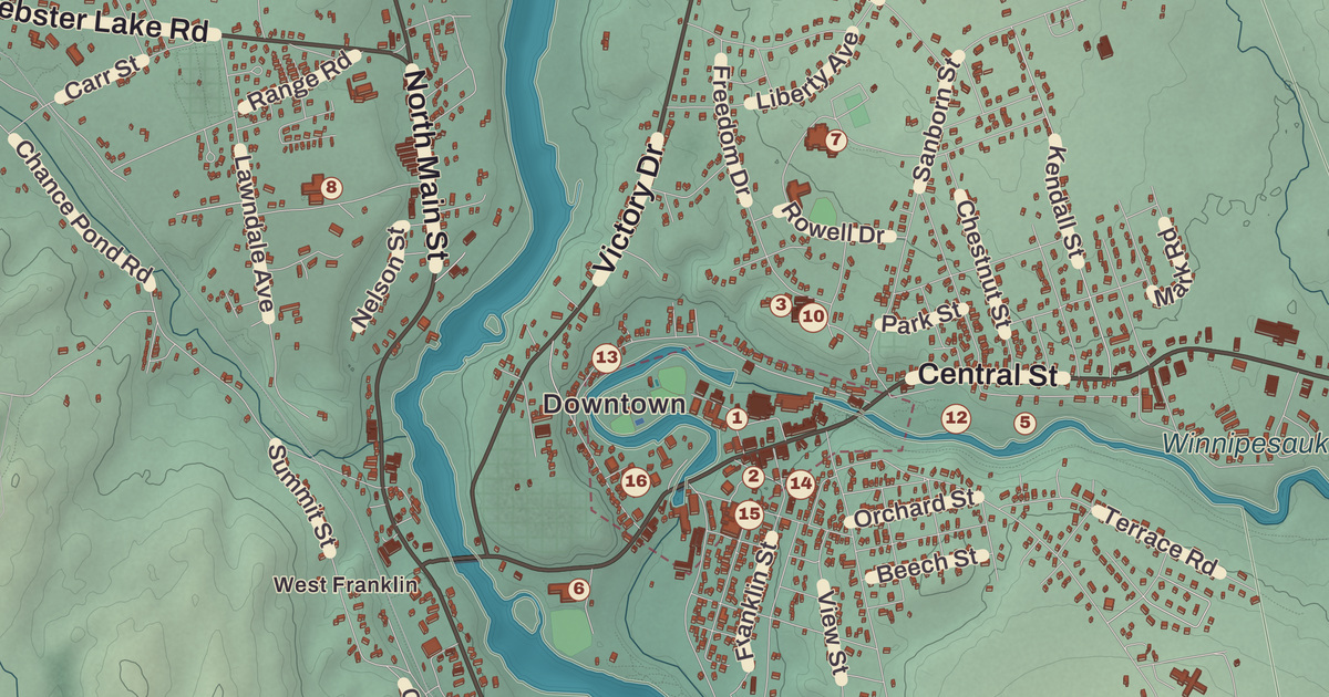 Beautifully Detailed Map of Franklin, New Hampshire