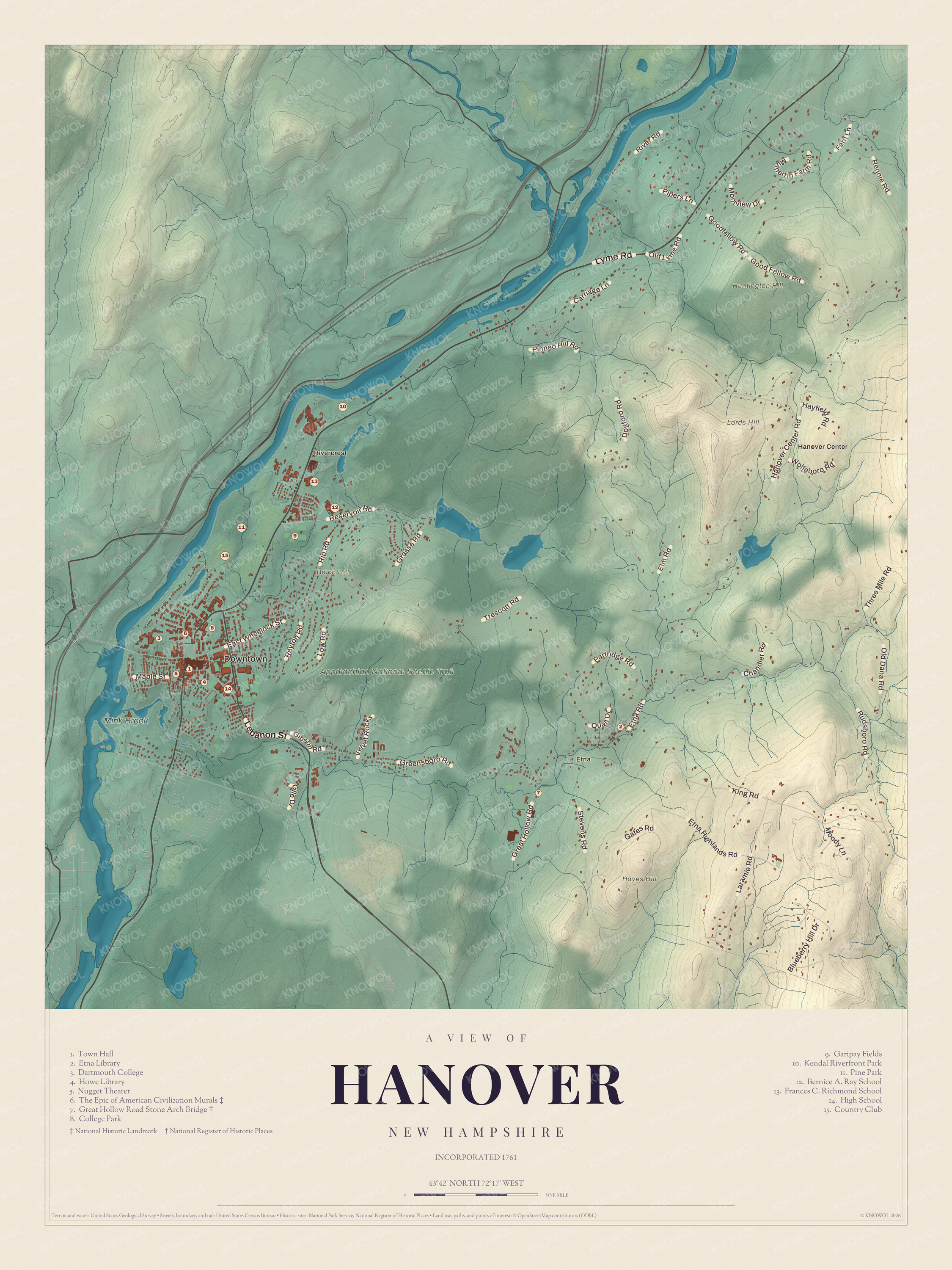 Map of Hanover, New Hampshire