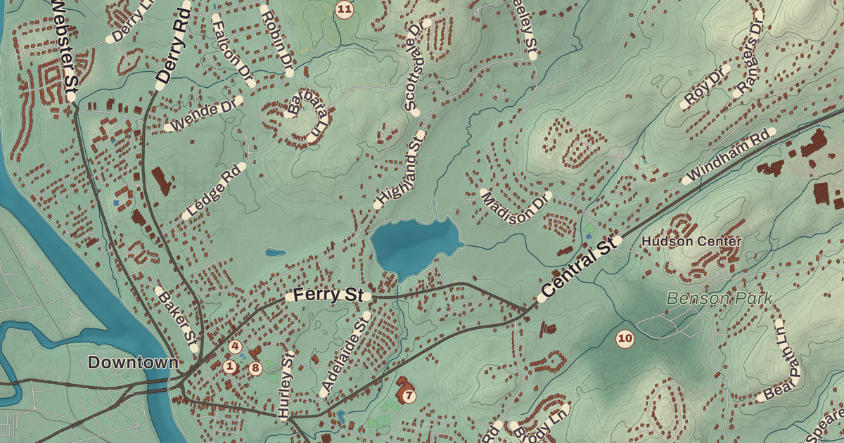 Beautifully Detailed Map of Hudson, New Hampshire