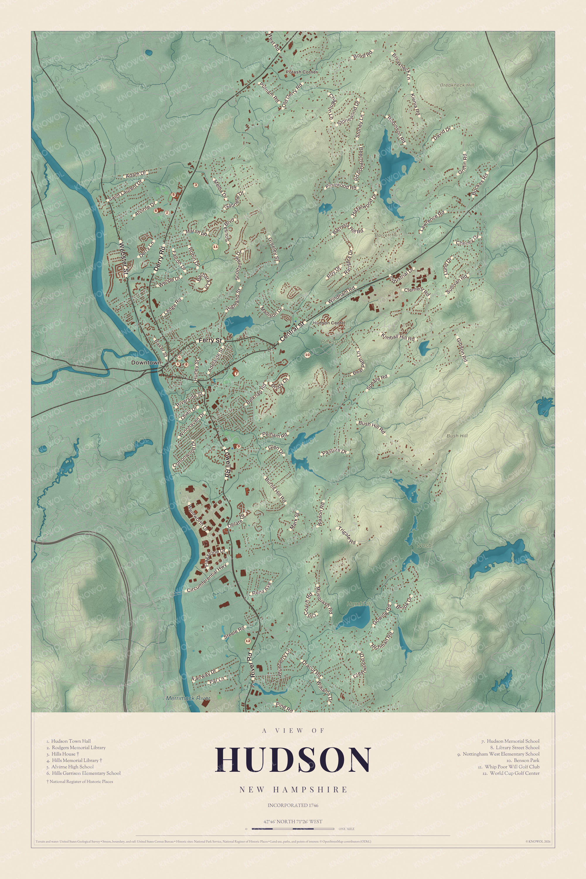Map of Hudson, New Hampshire