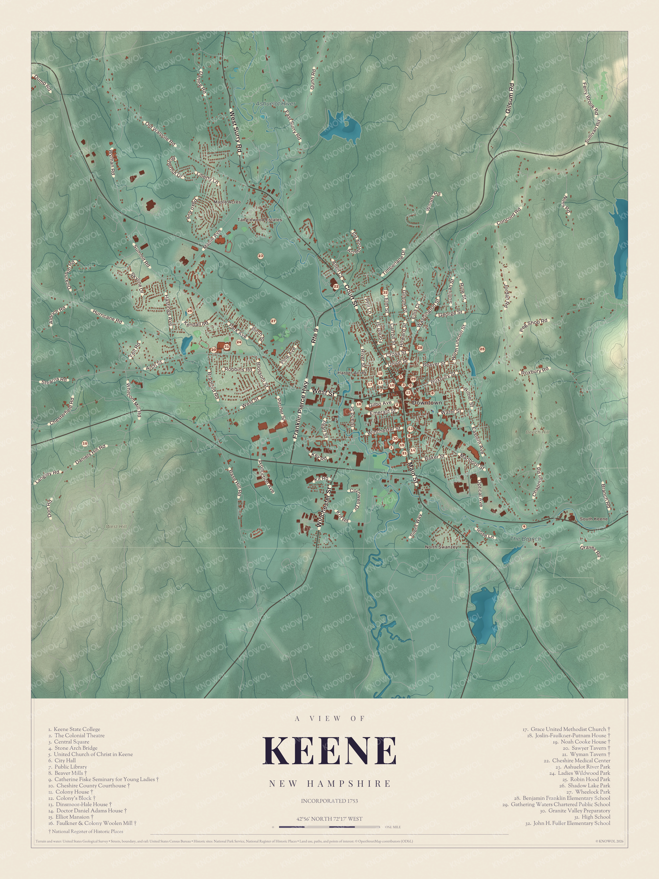 Map of Keene, New Hampshire