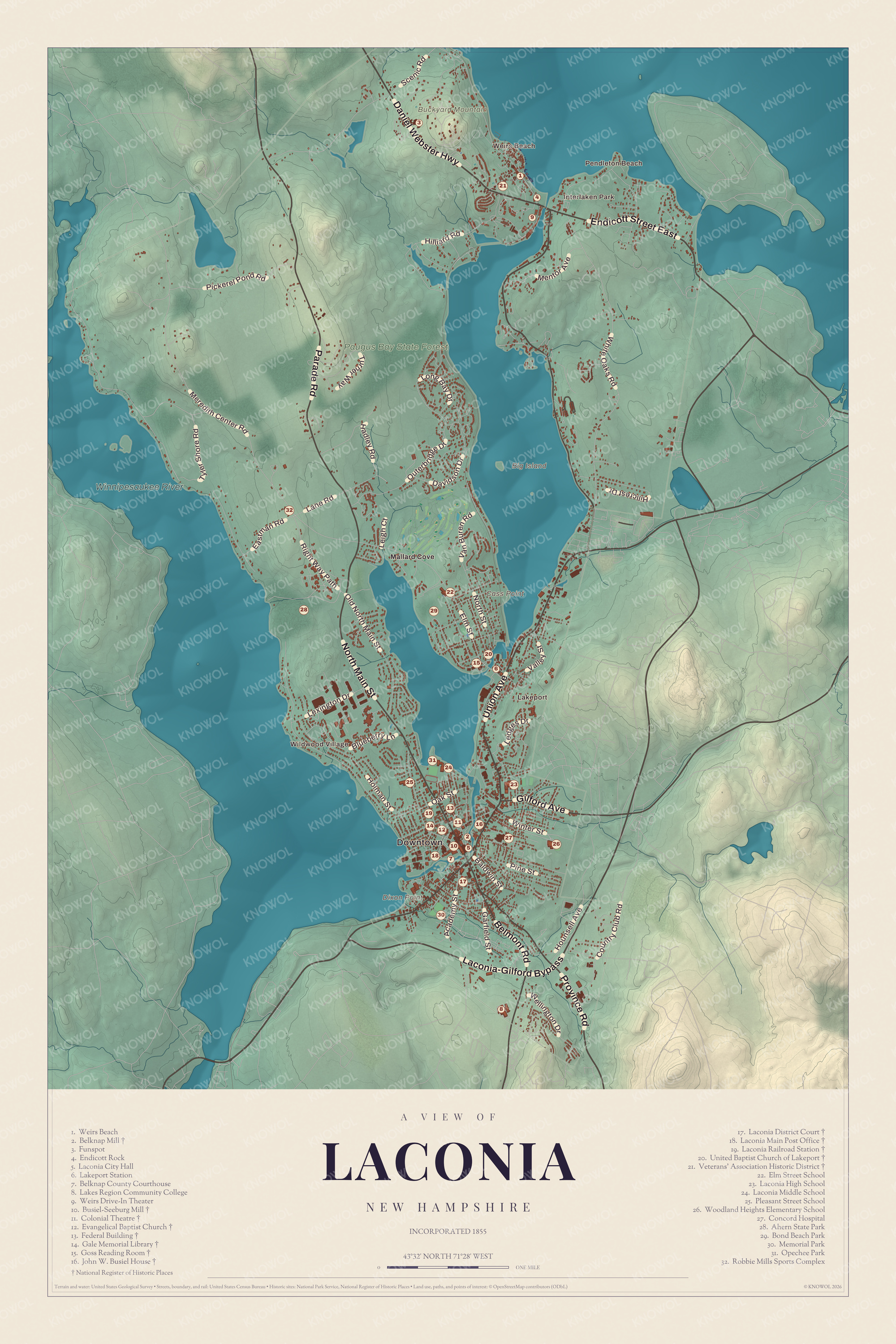 Map of Laconia, New Hampshire