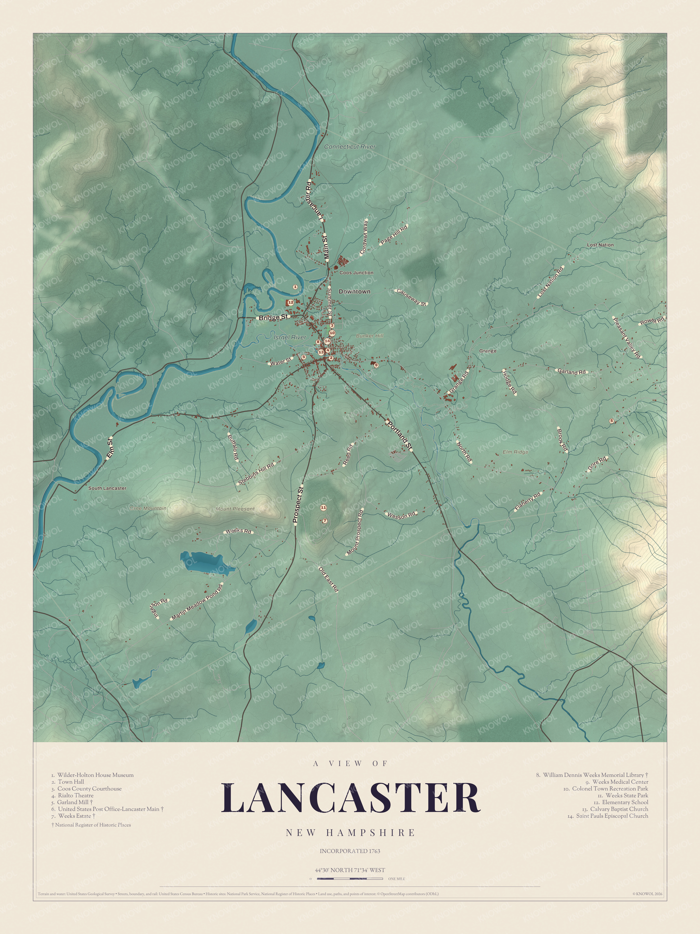Map of Lancaster, New Hampshire