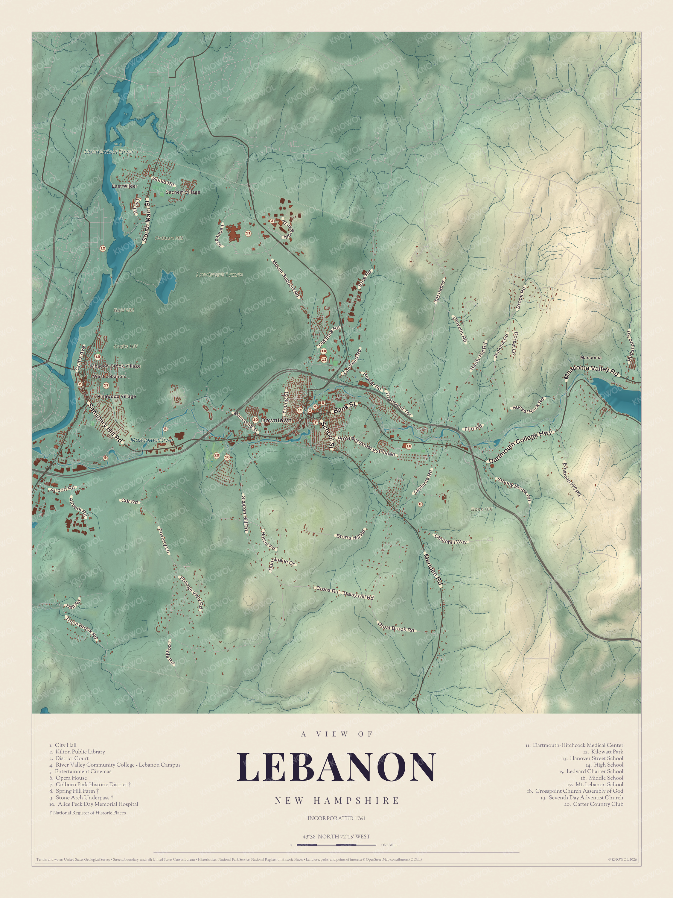 Map of Lebanon, New Hampshire