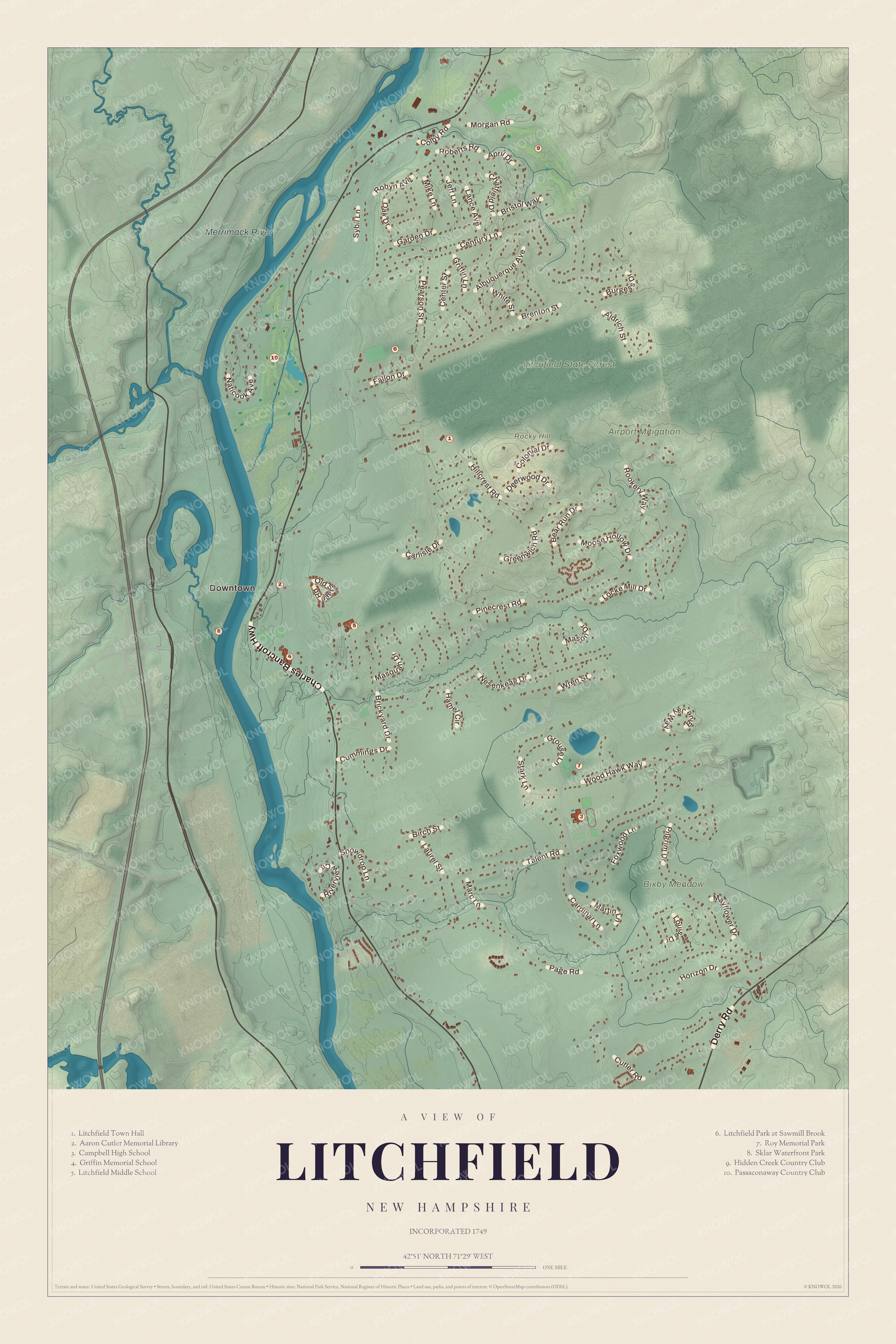 Map of Litchfield, New Hampshire