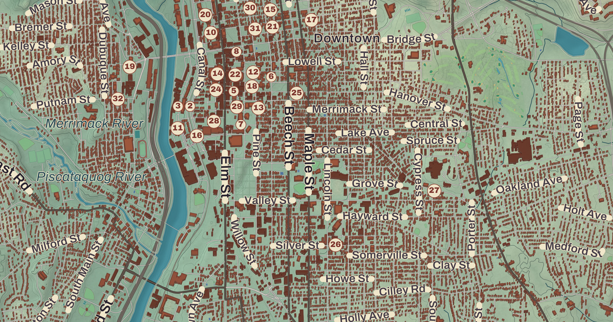 Beautifully Detailed Map of Manchester, New Hampshire