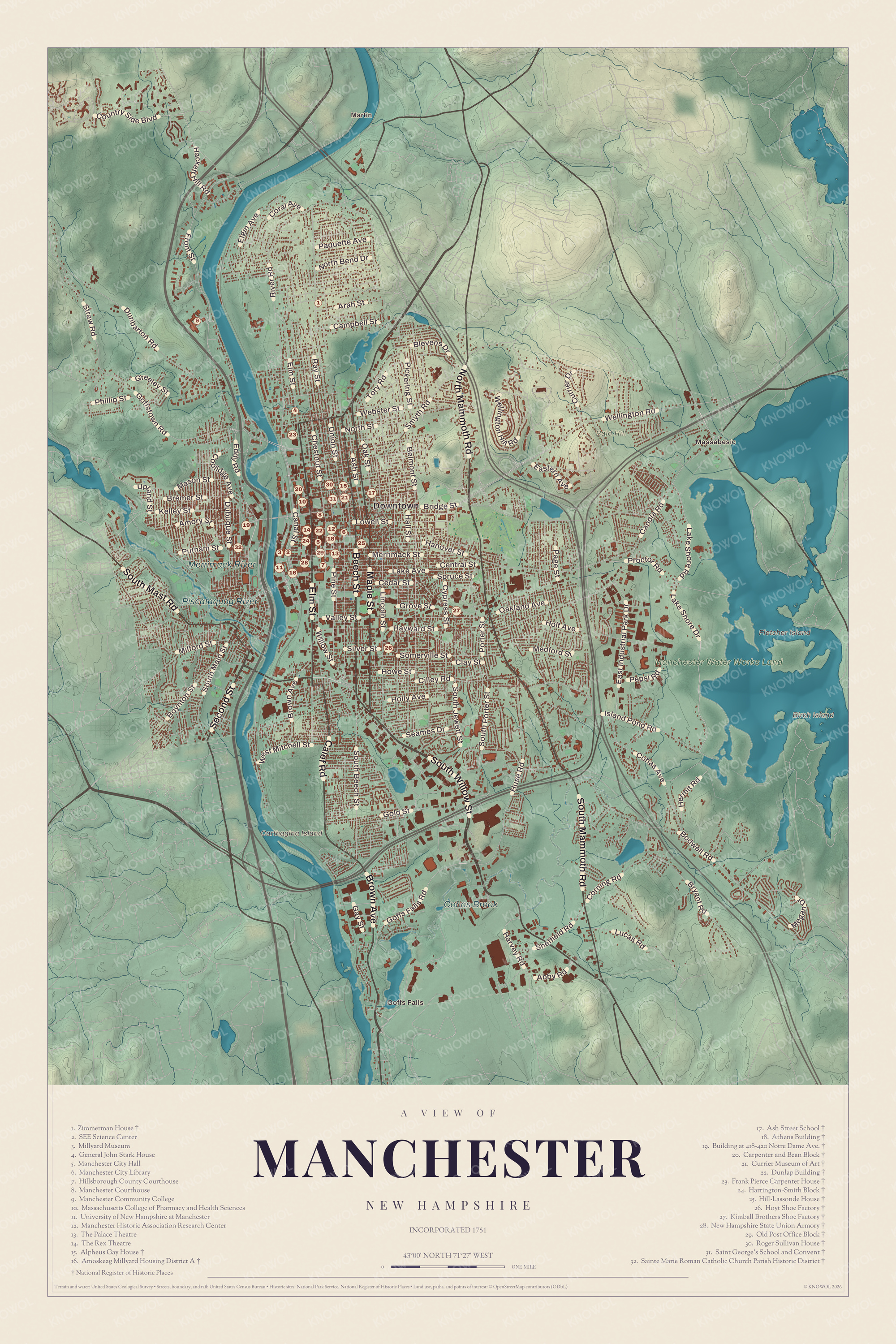 Map of Manchester, New Hampshire