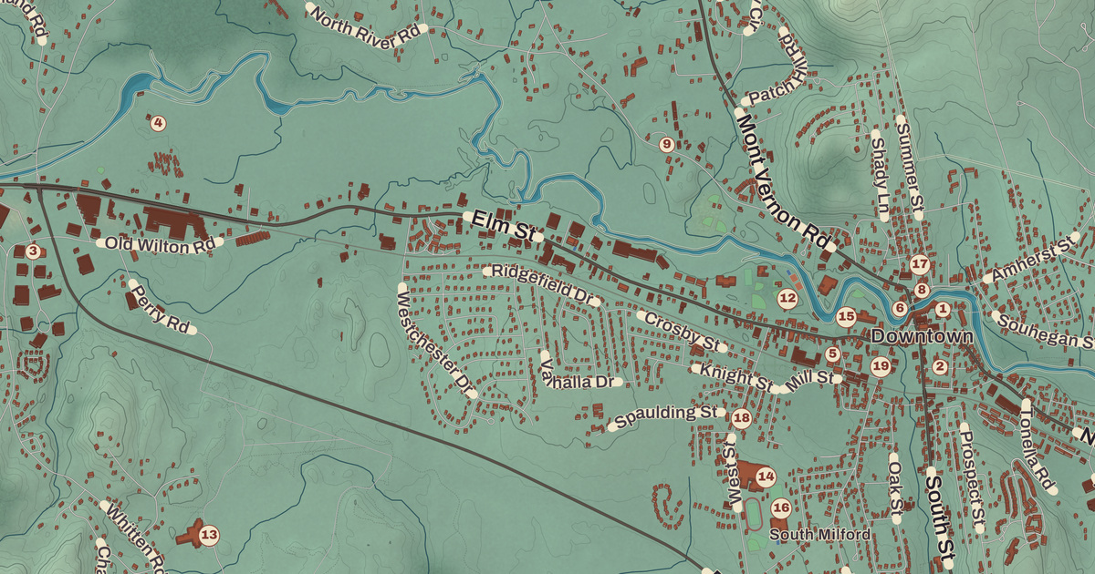 Beautifully Detailed Map of Milford, New Hampshire