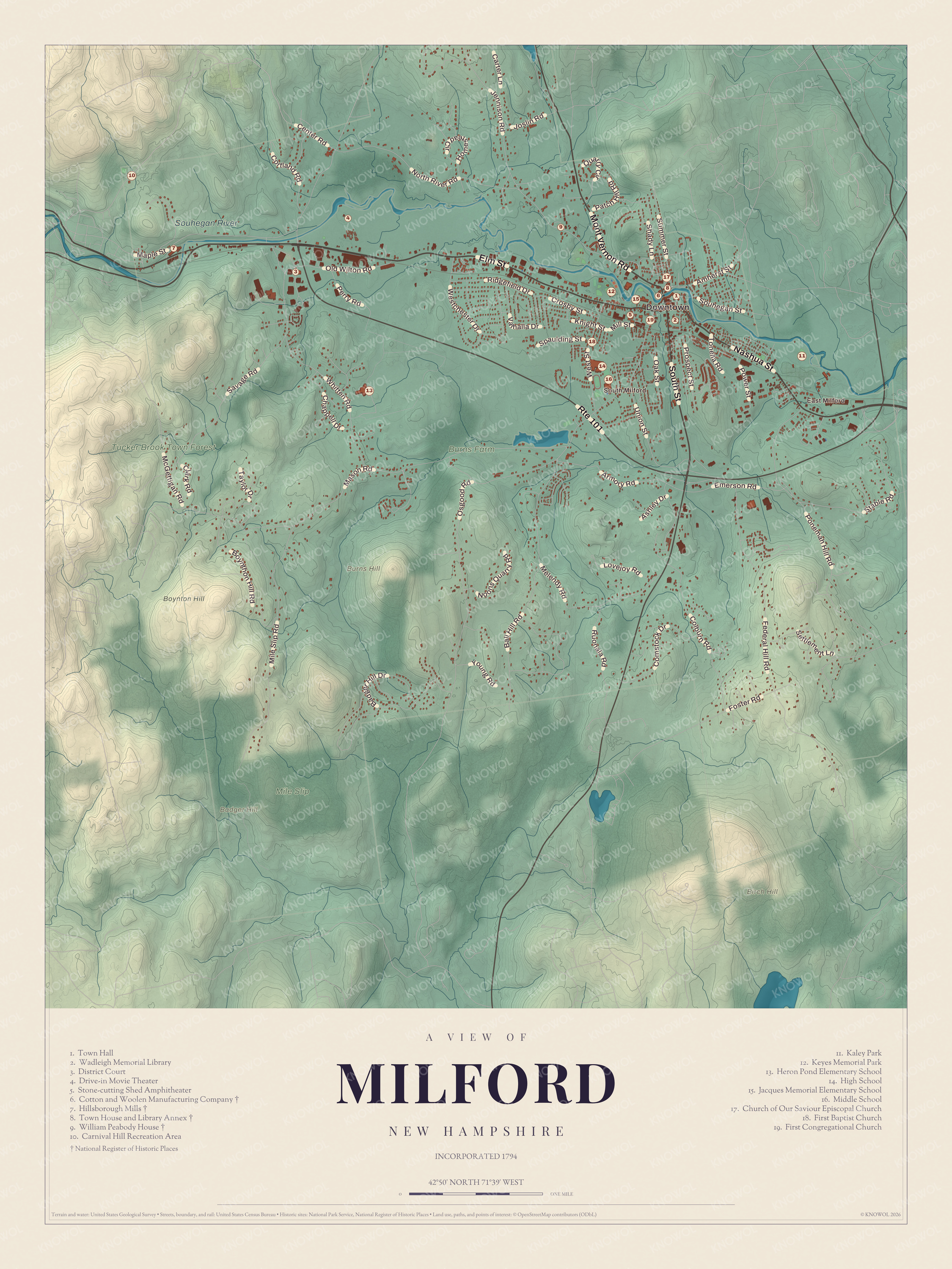 Map of Milford, New Hampshire