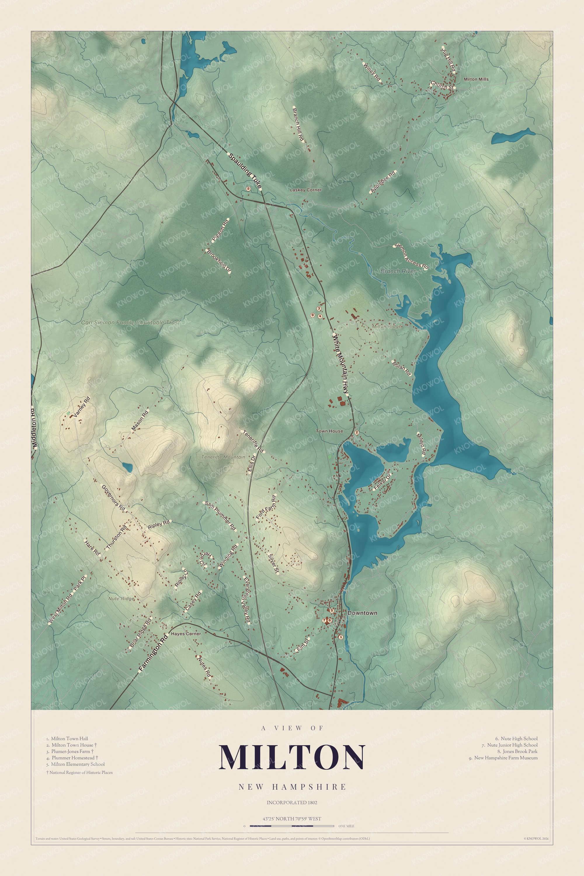 Map of Milton, New Hampshire