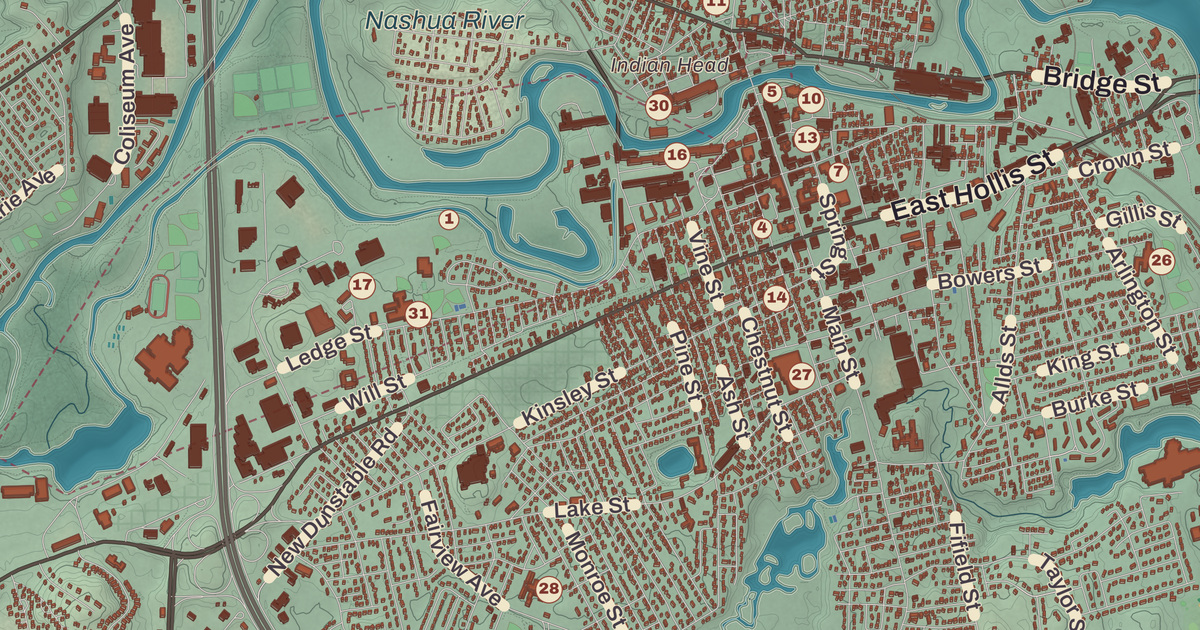 Beautifully Detailed Map of Nashua, New Hampshire