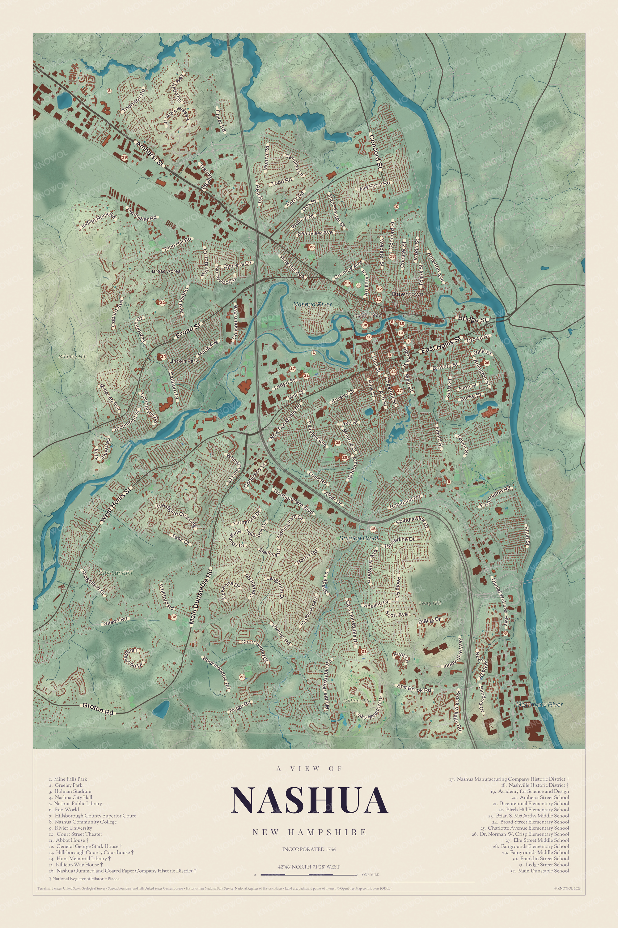 Map of Nashua, New Hampshire