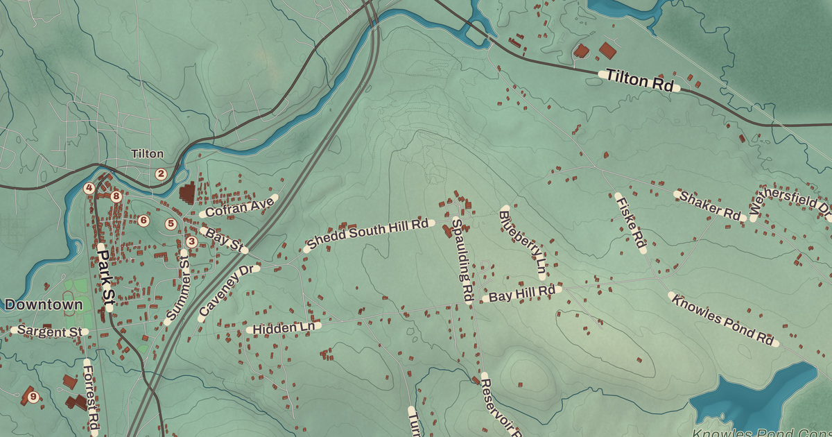 Beautifully Detailed Map of Northfield, New Hampshire