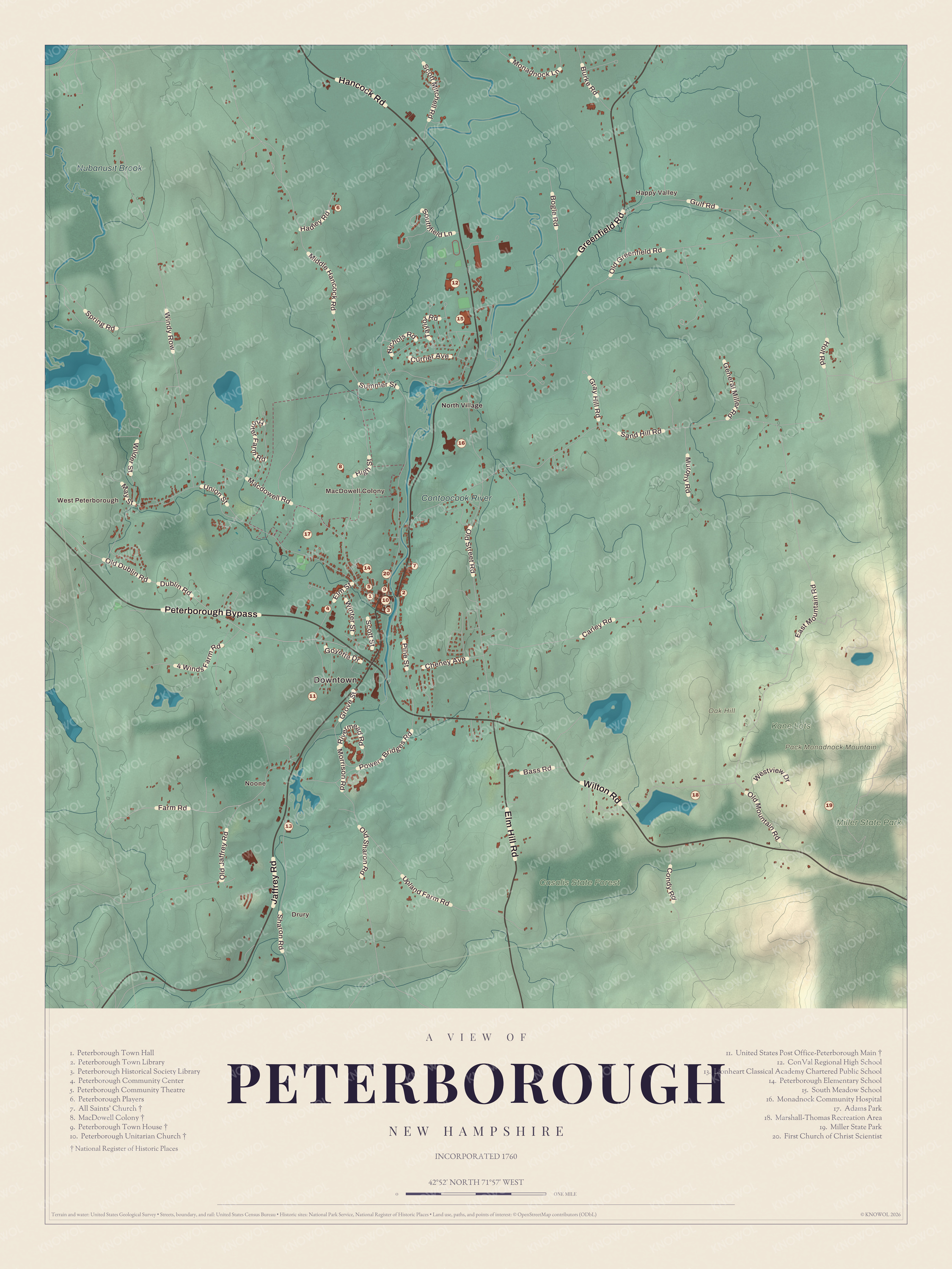 Map of Peterborough, New Hampshire