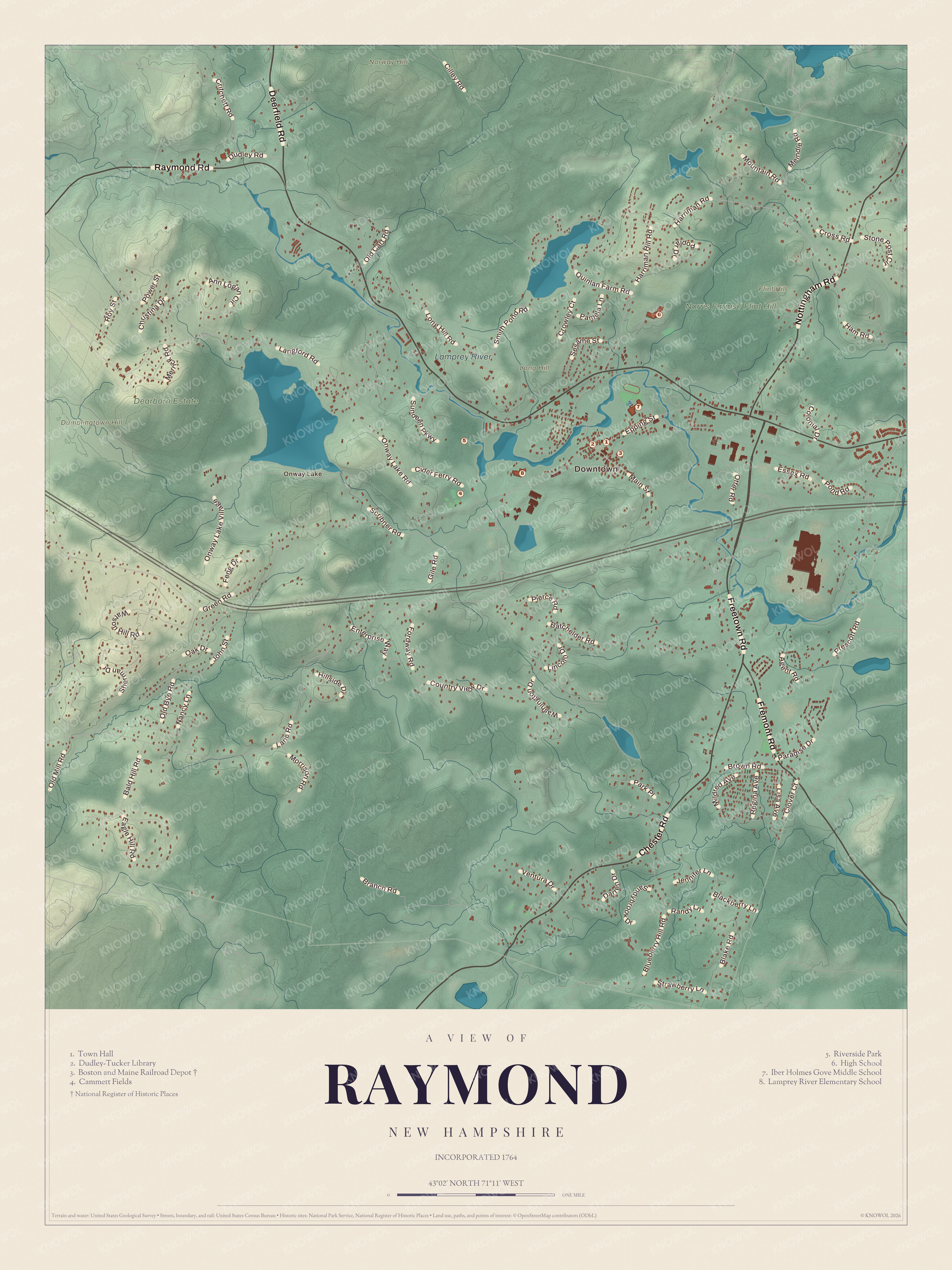 Map of Raymond, New Hampshire