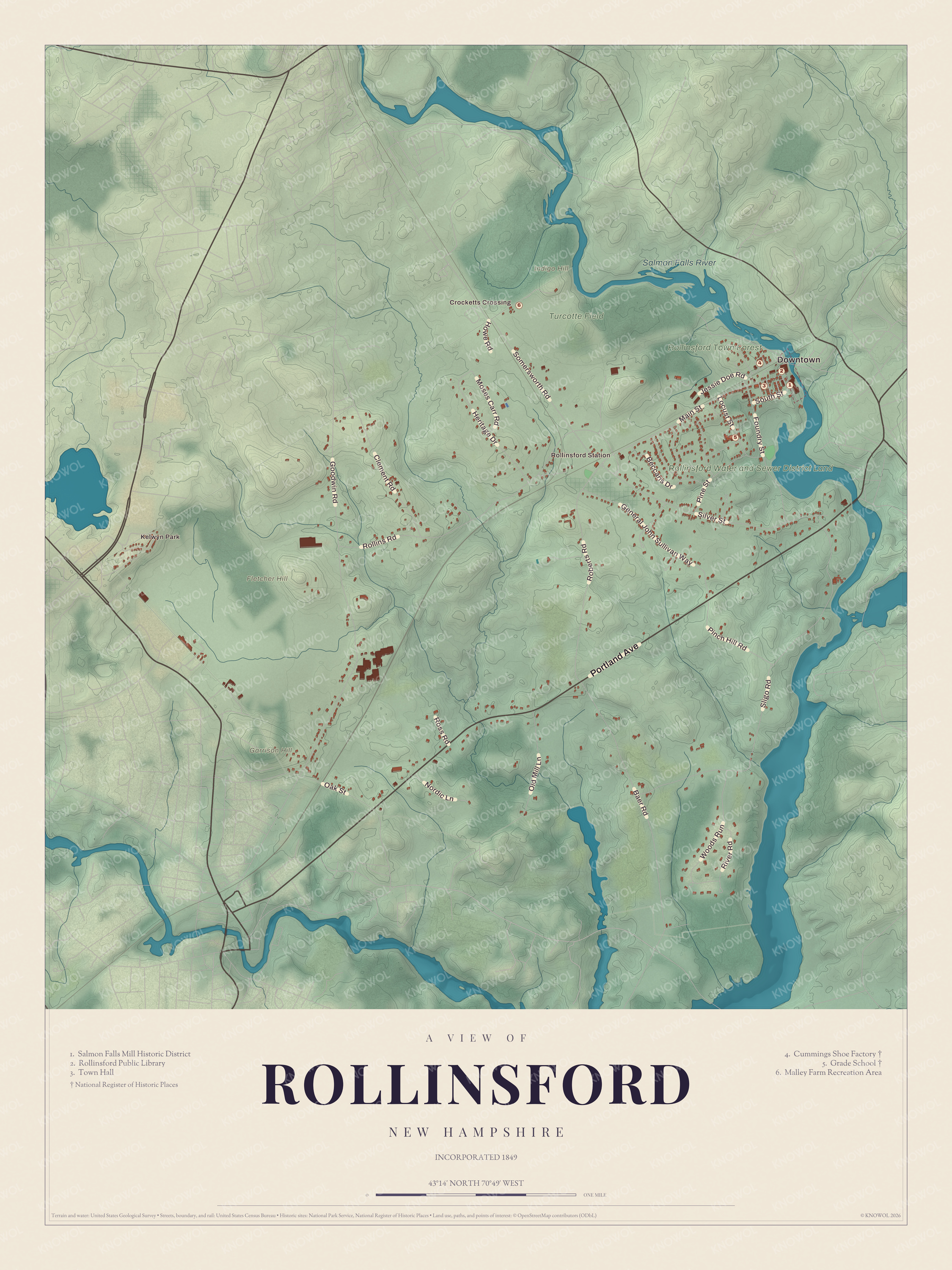 Map of Rollinsford, New Hampshire