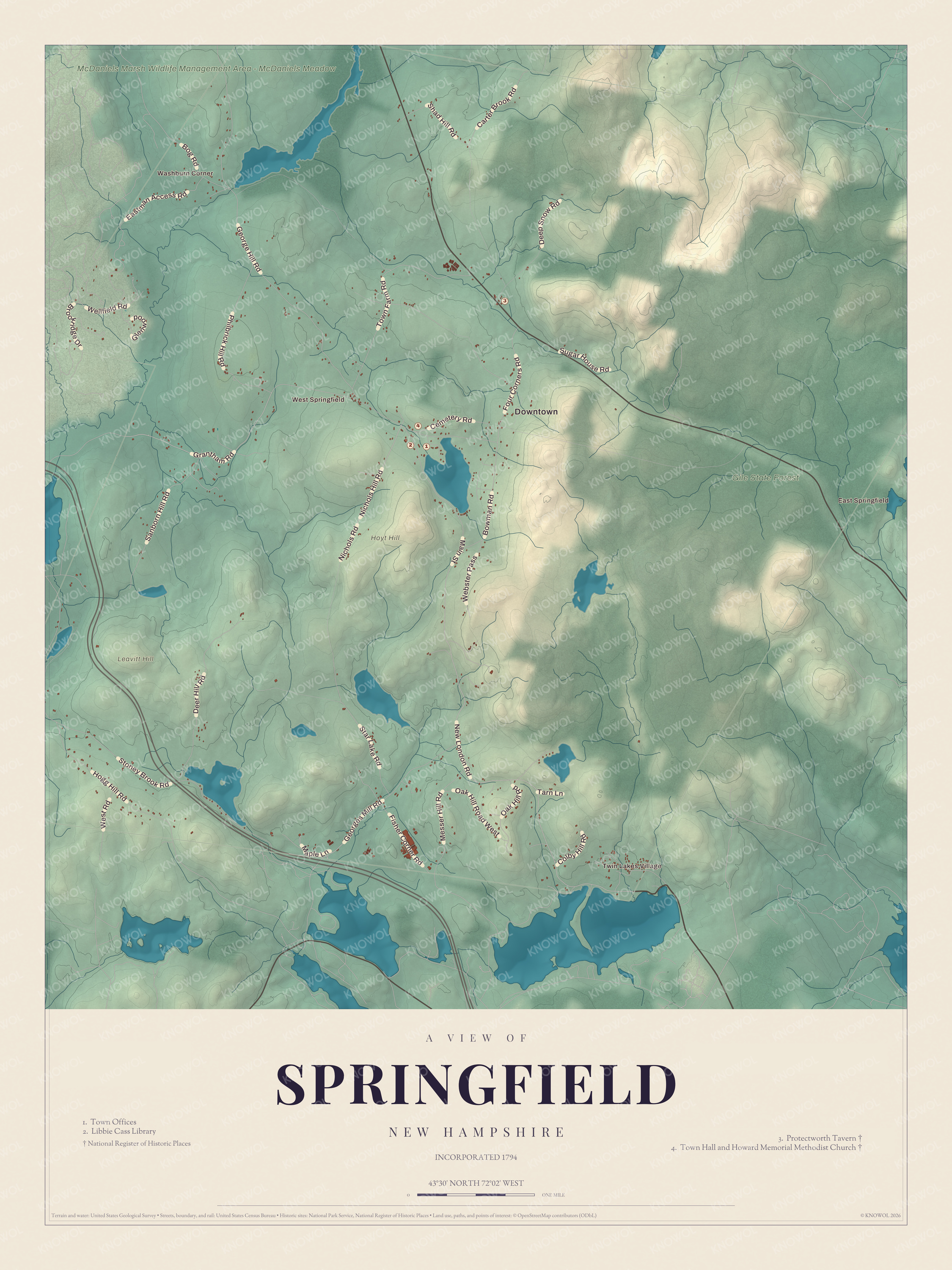 Map of Springfield, New Hampshire