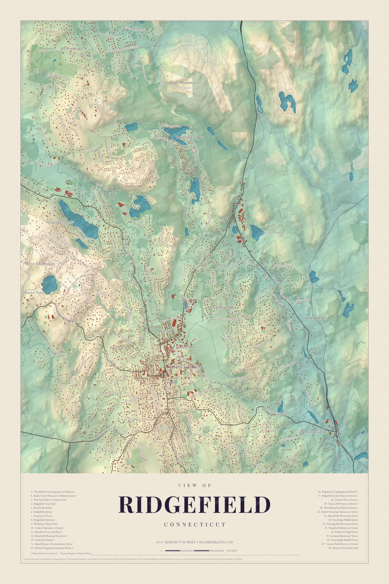 Map of Ridgefield, Connecticut