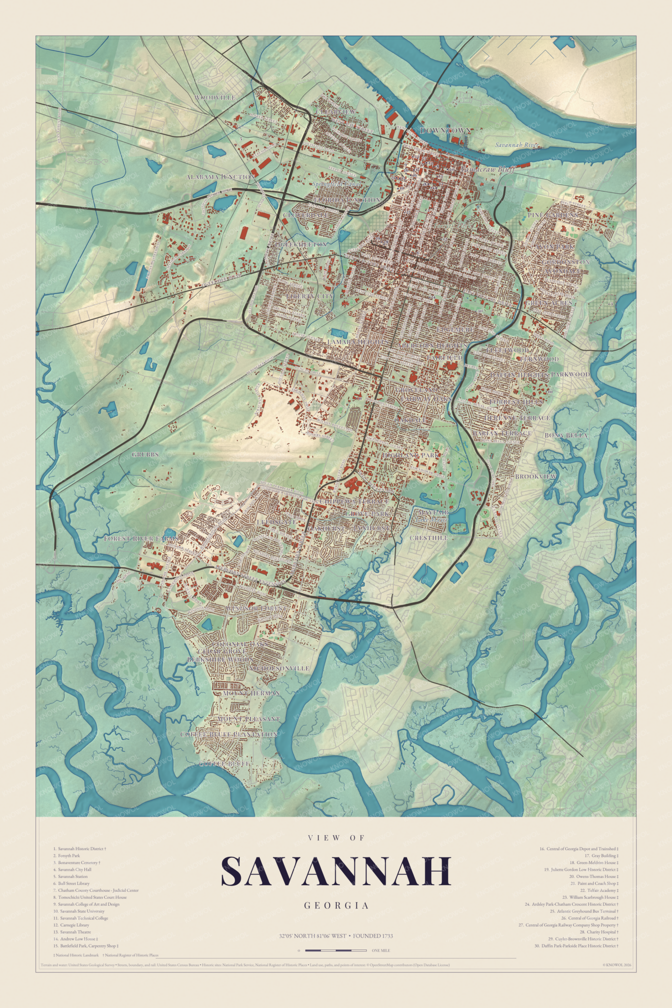Map of Savannah, Georgia