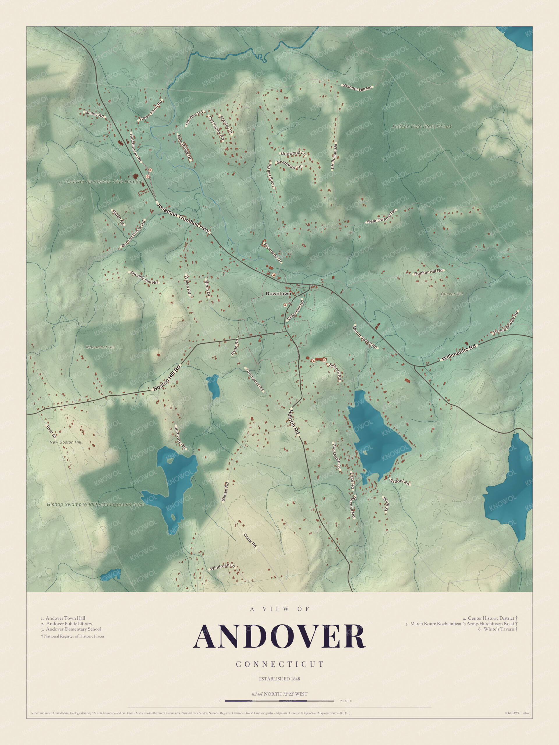 Map of Andover, Connecticut