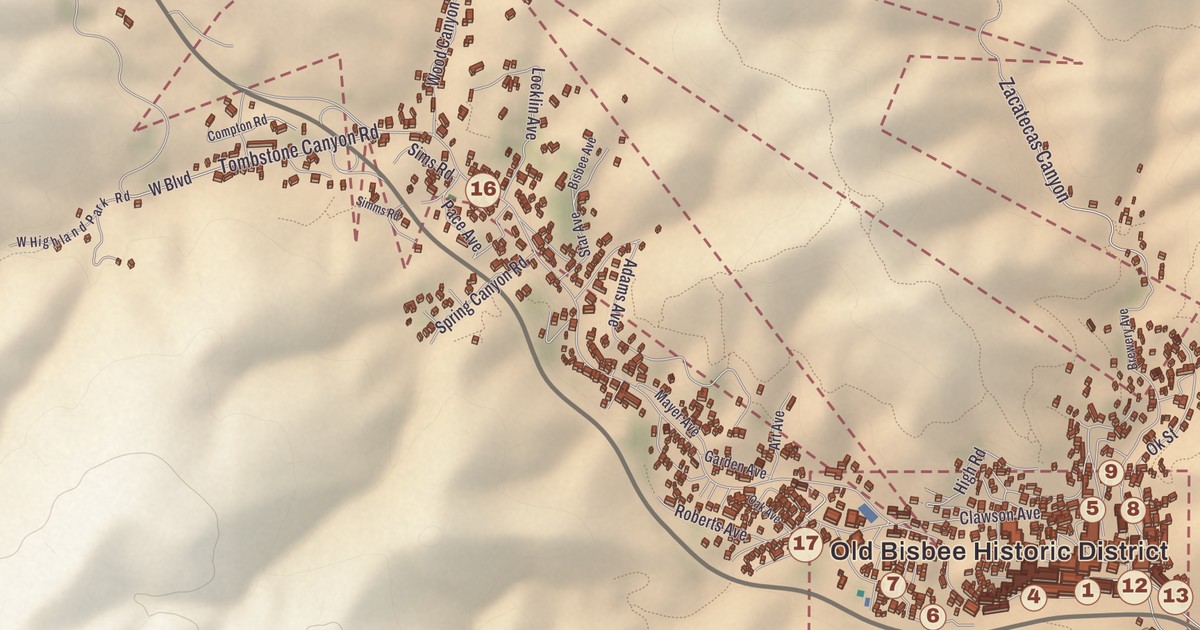 Beautifully Detailed Map of Bisbee, Arizona