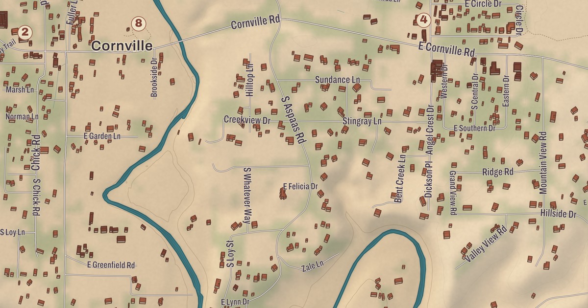 Beautifully Detailed Map of Cornville, Arizona