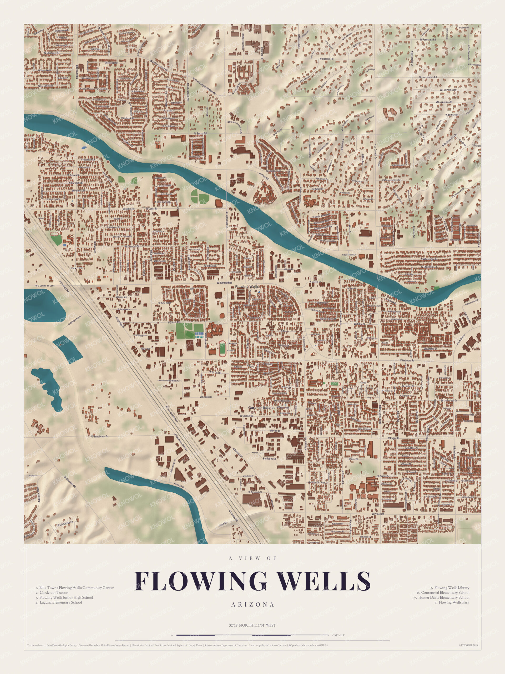 Map of Flowing Wells, Arizona