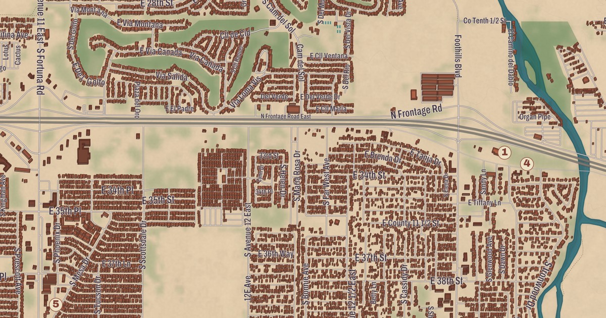 Beautifully Detailed Map of Fortuna Foothills, Arizona