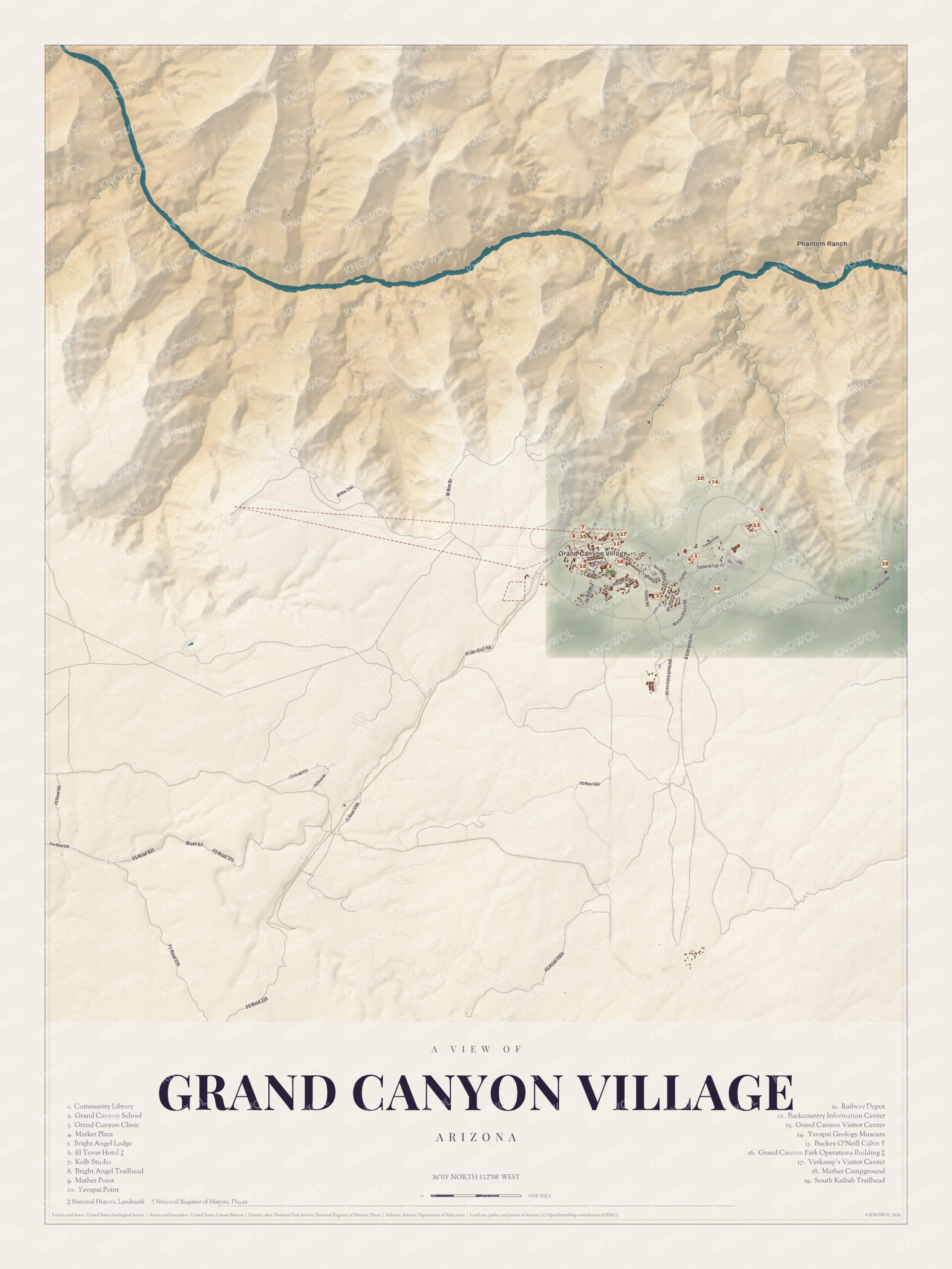 Map of Grand Canyon Village, Arizona
