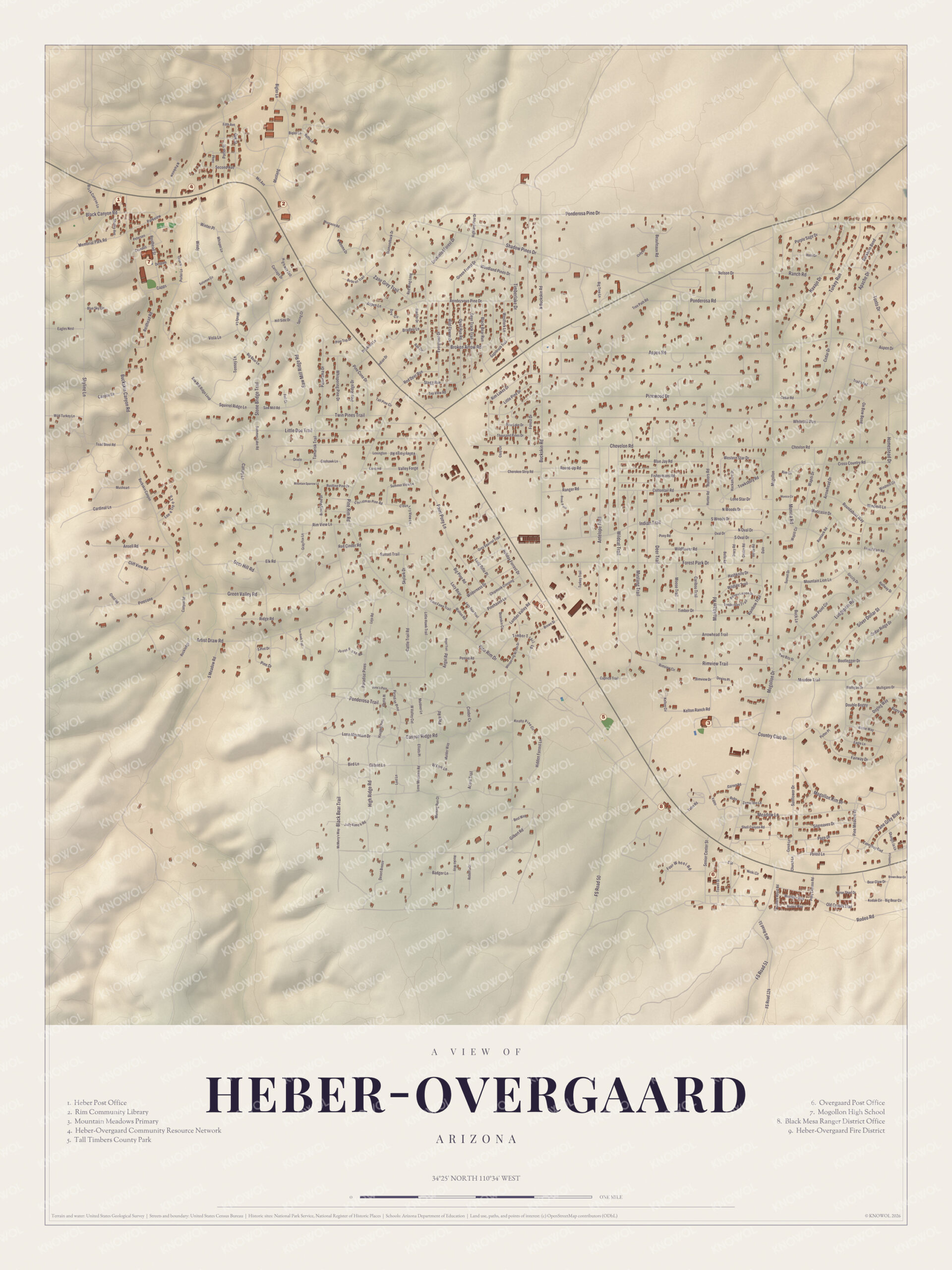 Map of Heber-Overgaard, Arizona