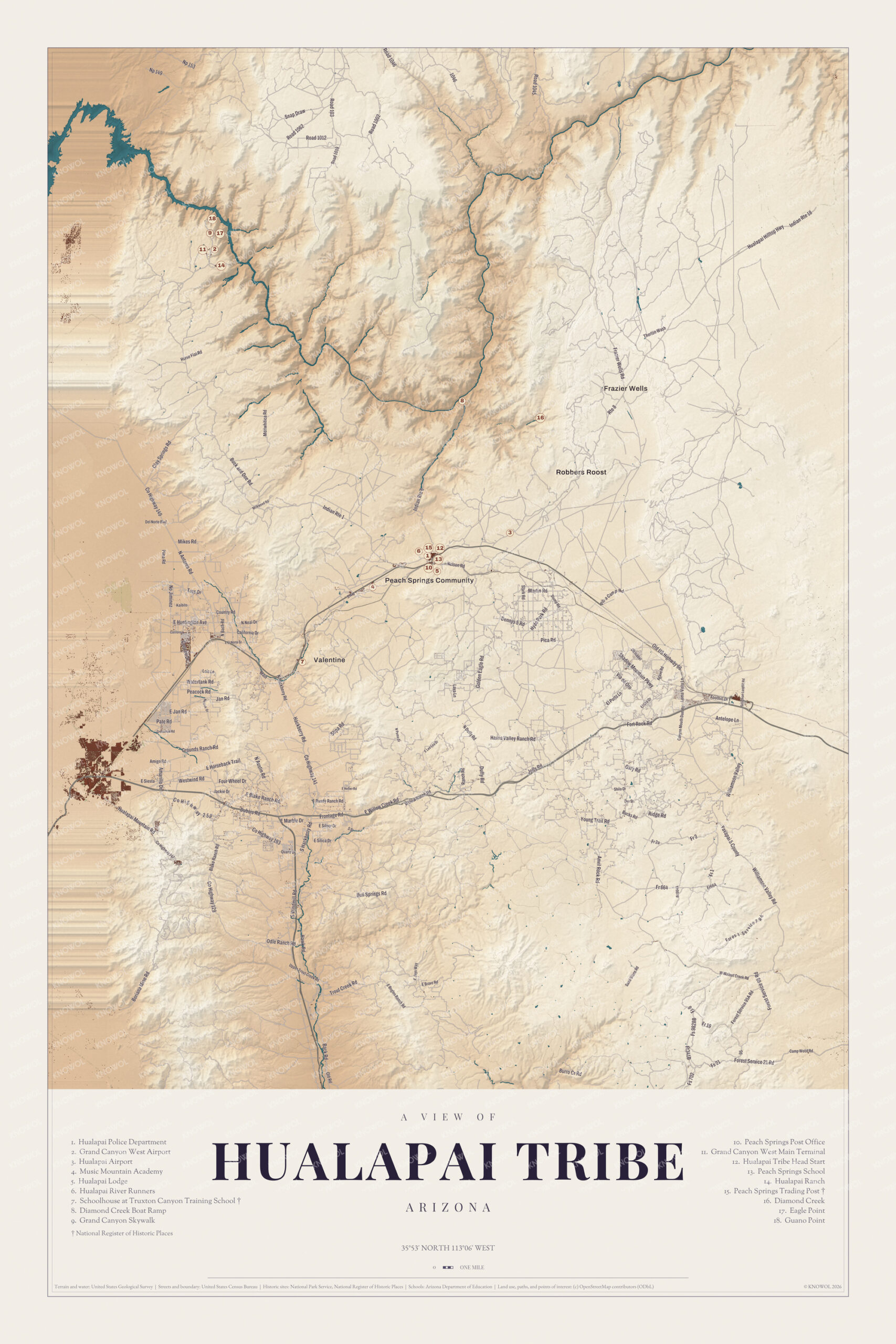 Map of Hualapai Tribe, Arizona
