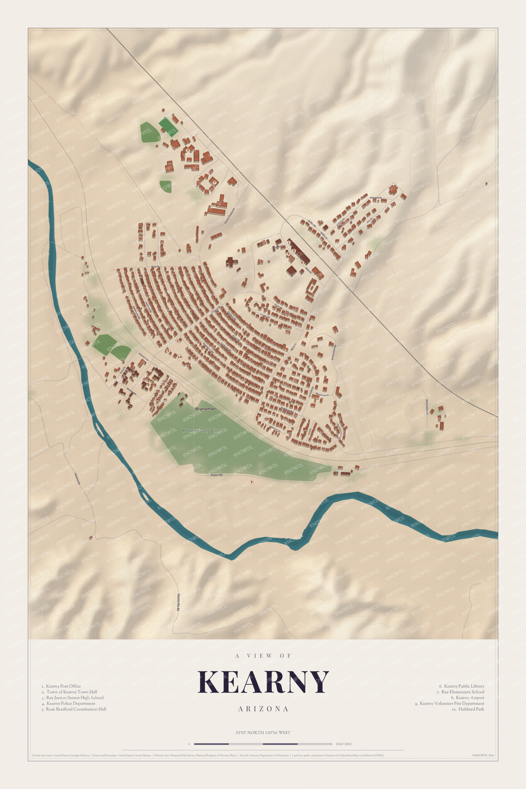 Map of Kearny, Arizona