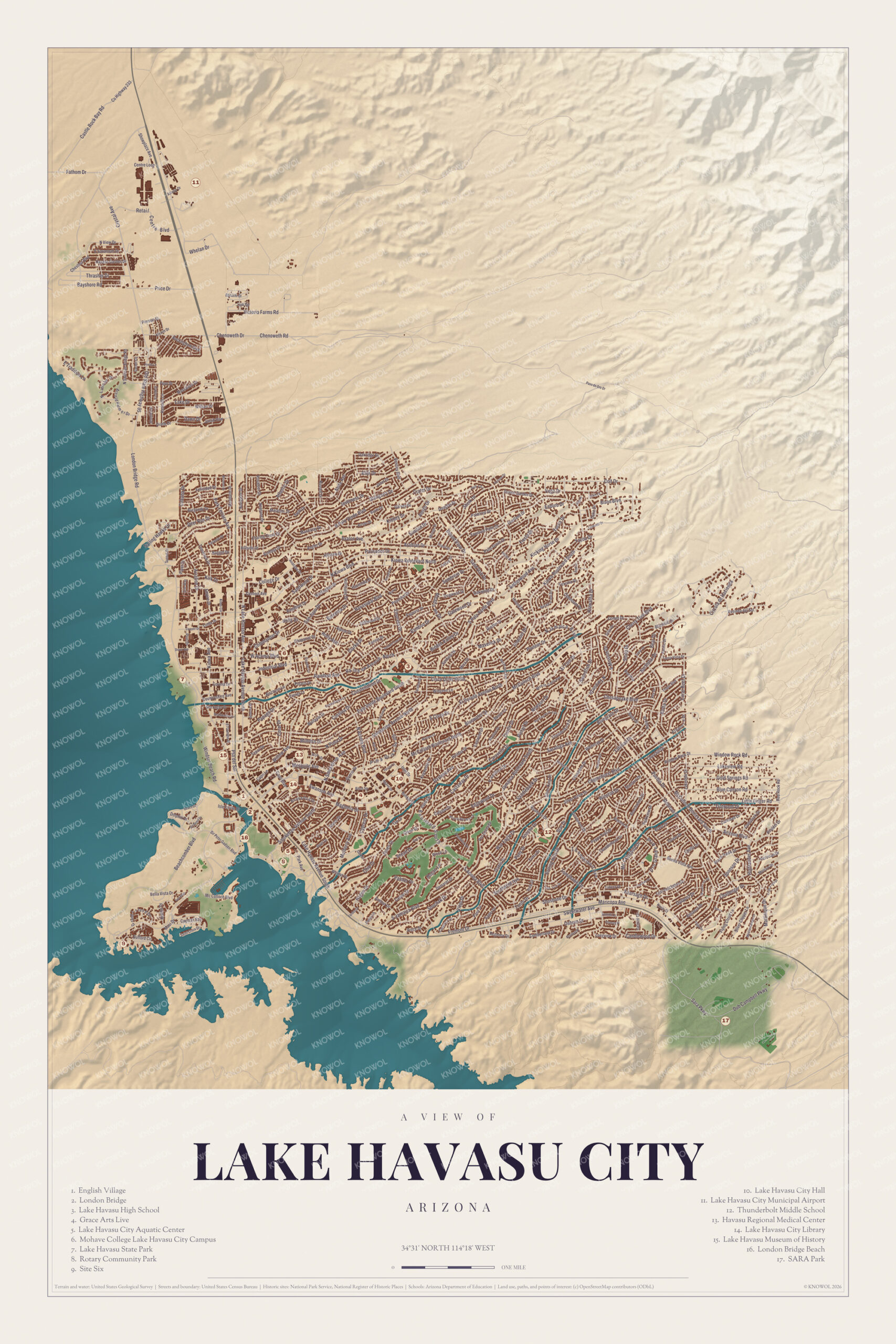 Map of Lake Havasu City, Arizona
