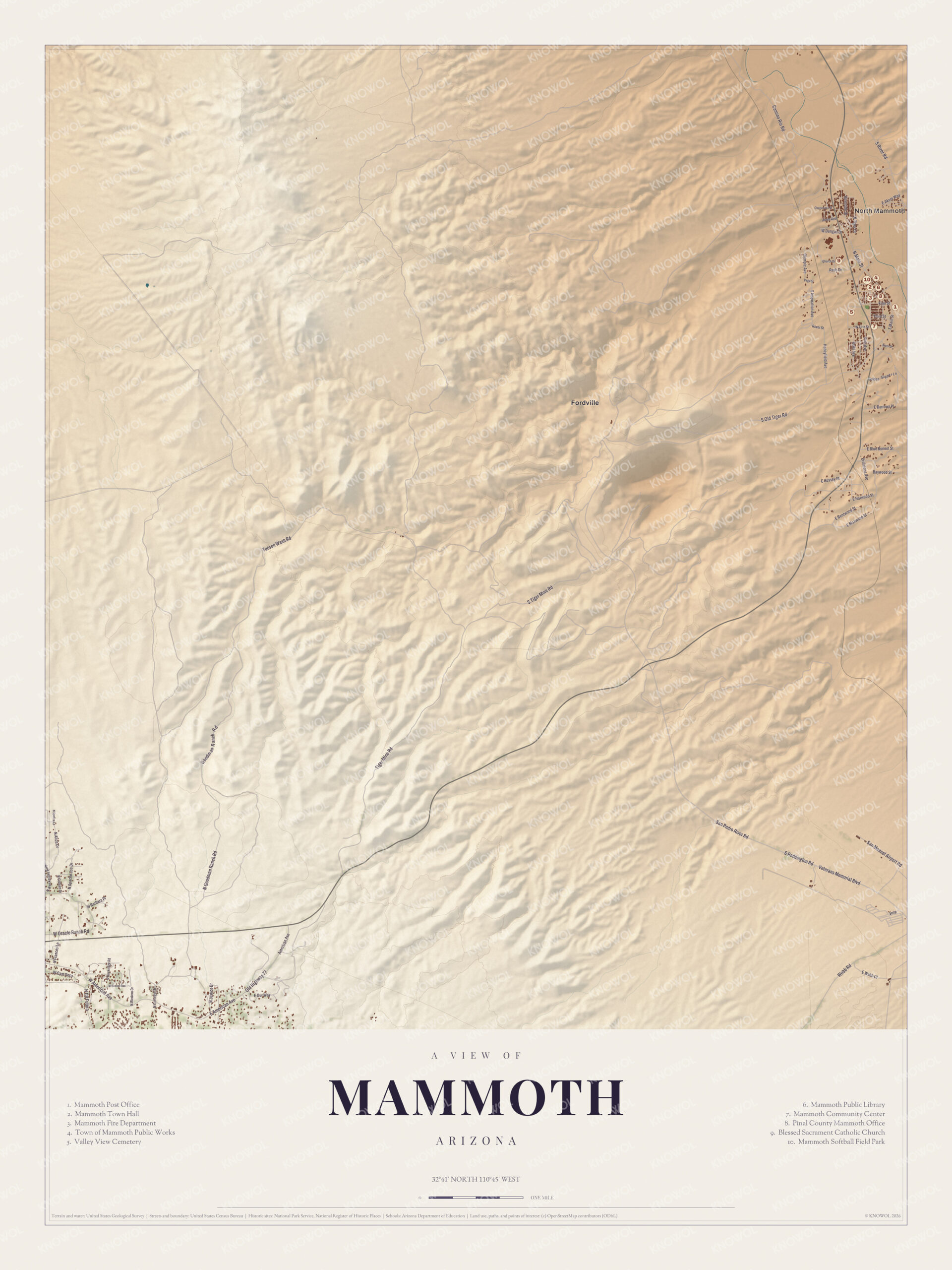 Map of Mammoth, Arizona
