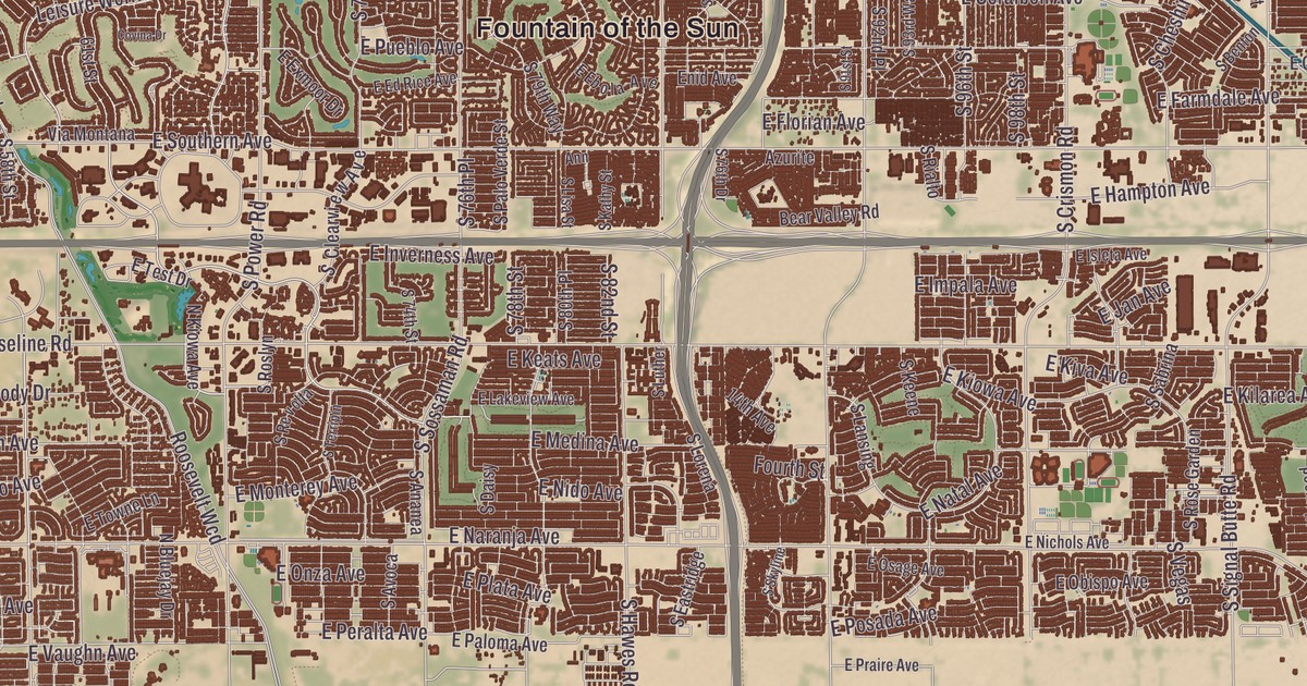 Beautifully Detailed Map of Mesa, Arizona