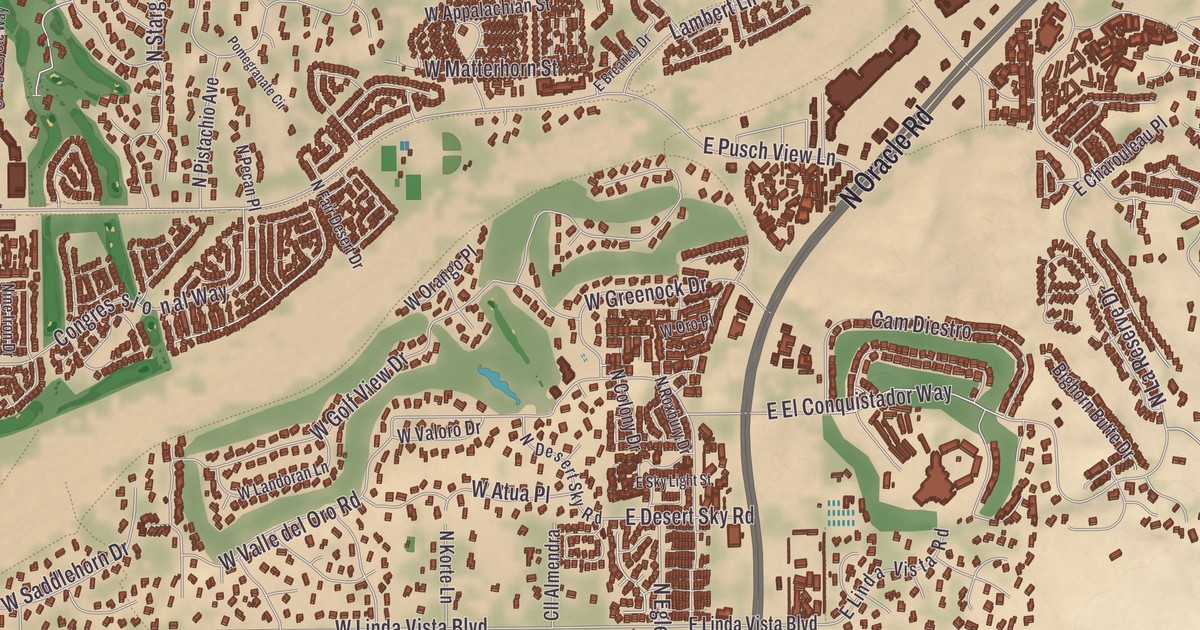 Beautifully Detailed Map of Oro Valley, Arizona