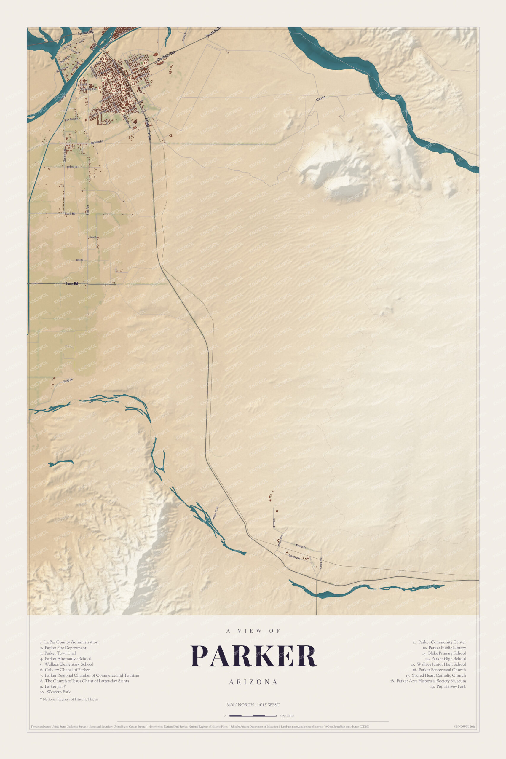 Map of Parker, Arizona
