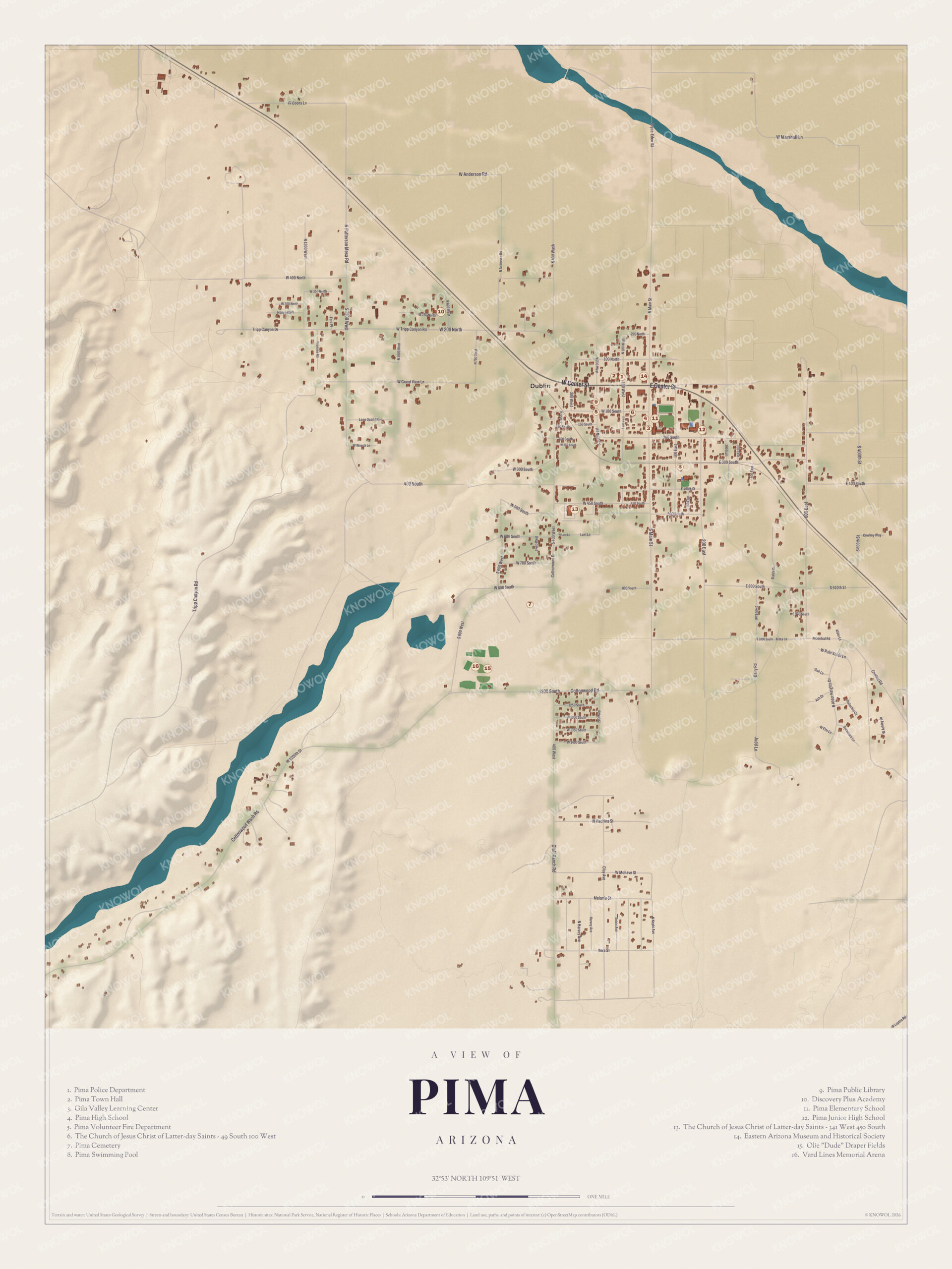 Map of Pima, Arizona