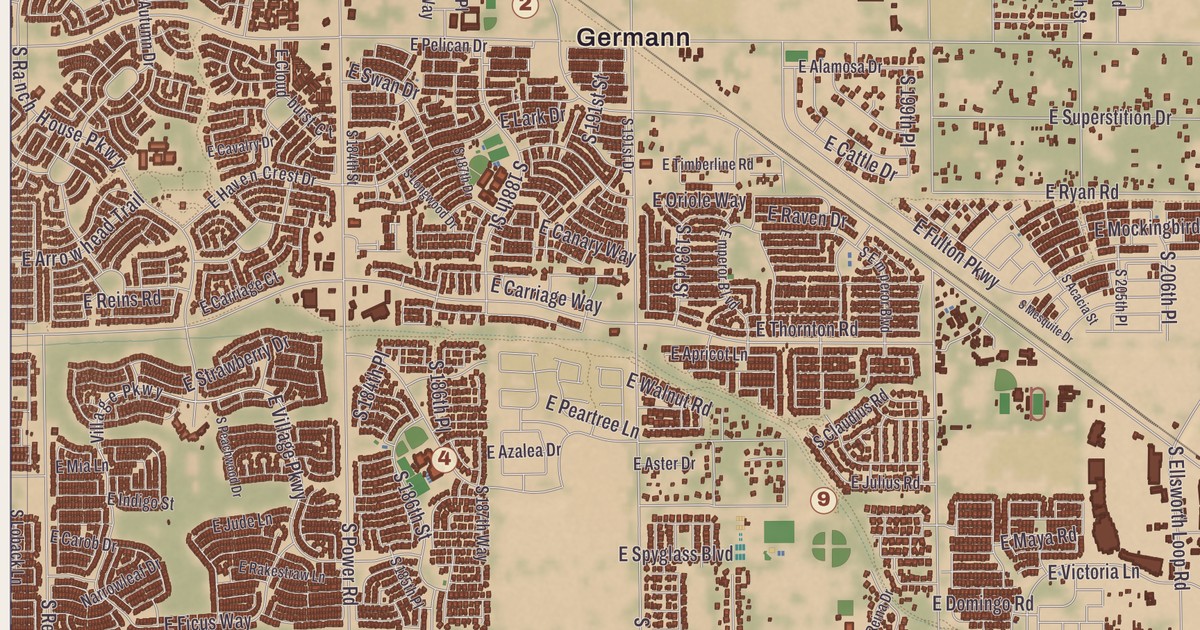 Beautifully Detailed Map of Queen Creek, Arizona