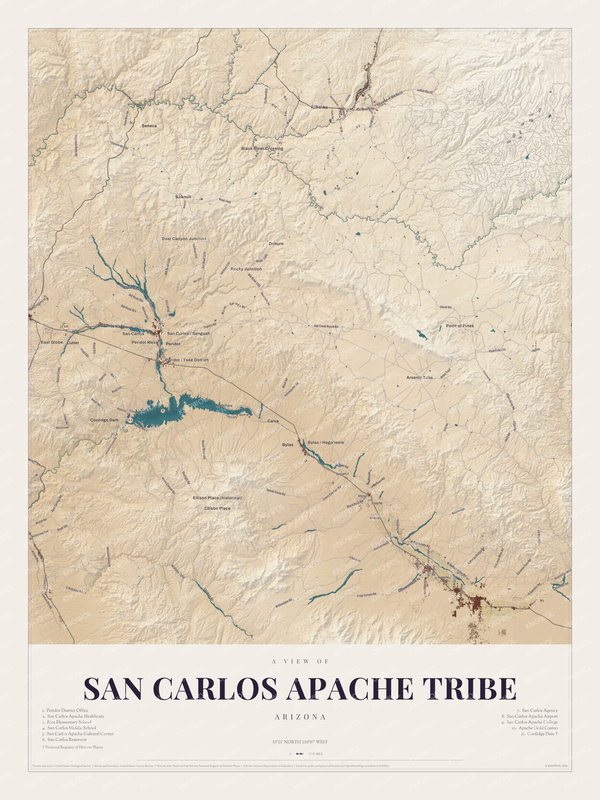 Map of San Carlos Apache Tribe, Arizona