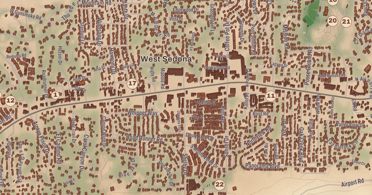 Beautifully Detailed Map of Sedona, Arizona