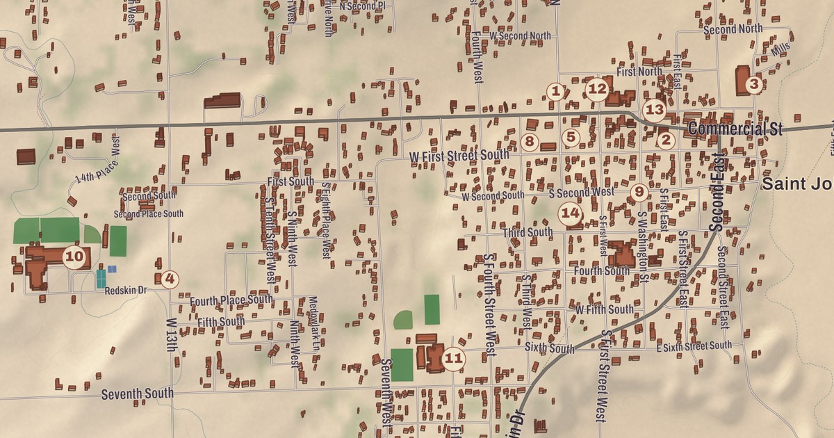 Beautifully Detailed Map of St Johns, Arizona