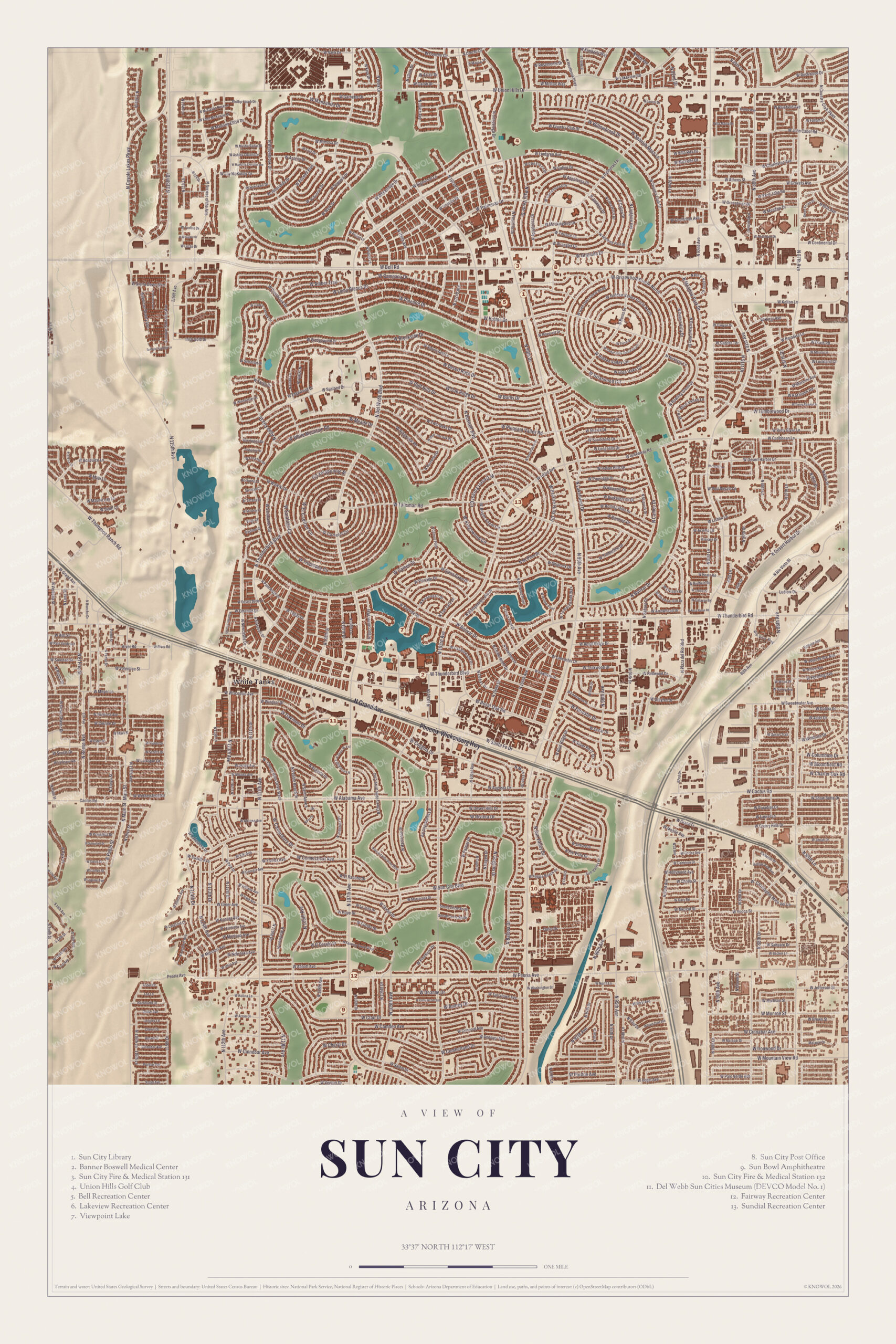 Map of Sun City, Arizona