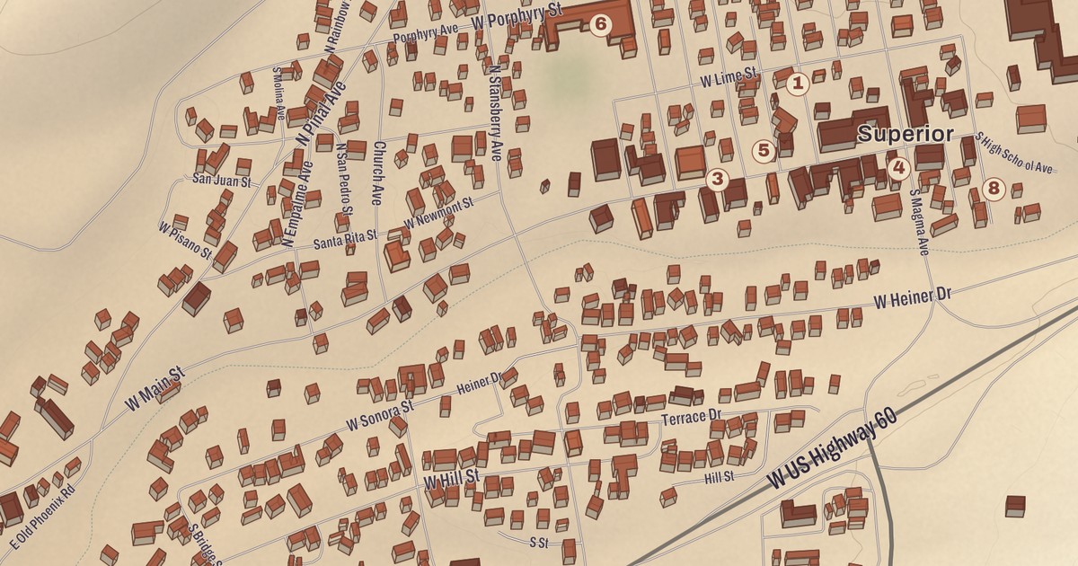 Beautifully Detailed Map of Superior, Arizona