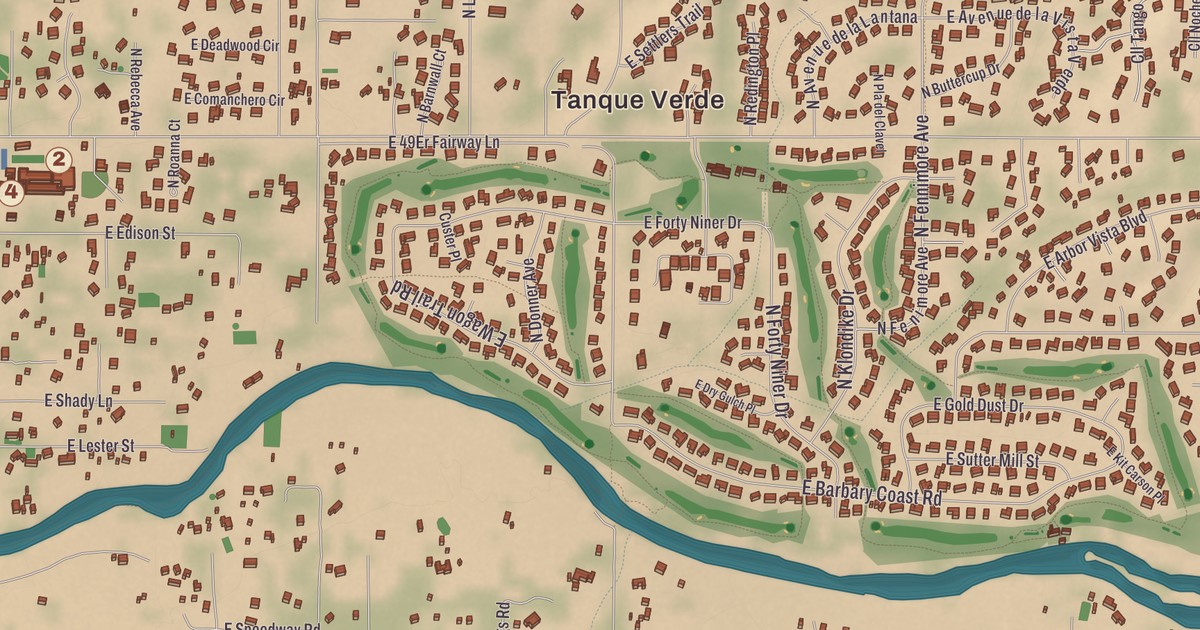 Beautifully Detailed Map of Tanque Verde, Arizona