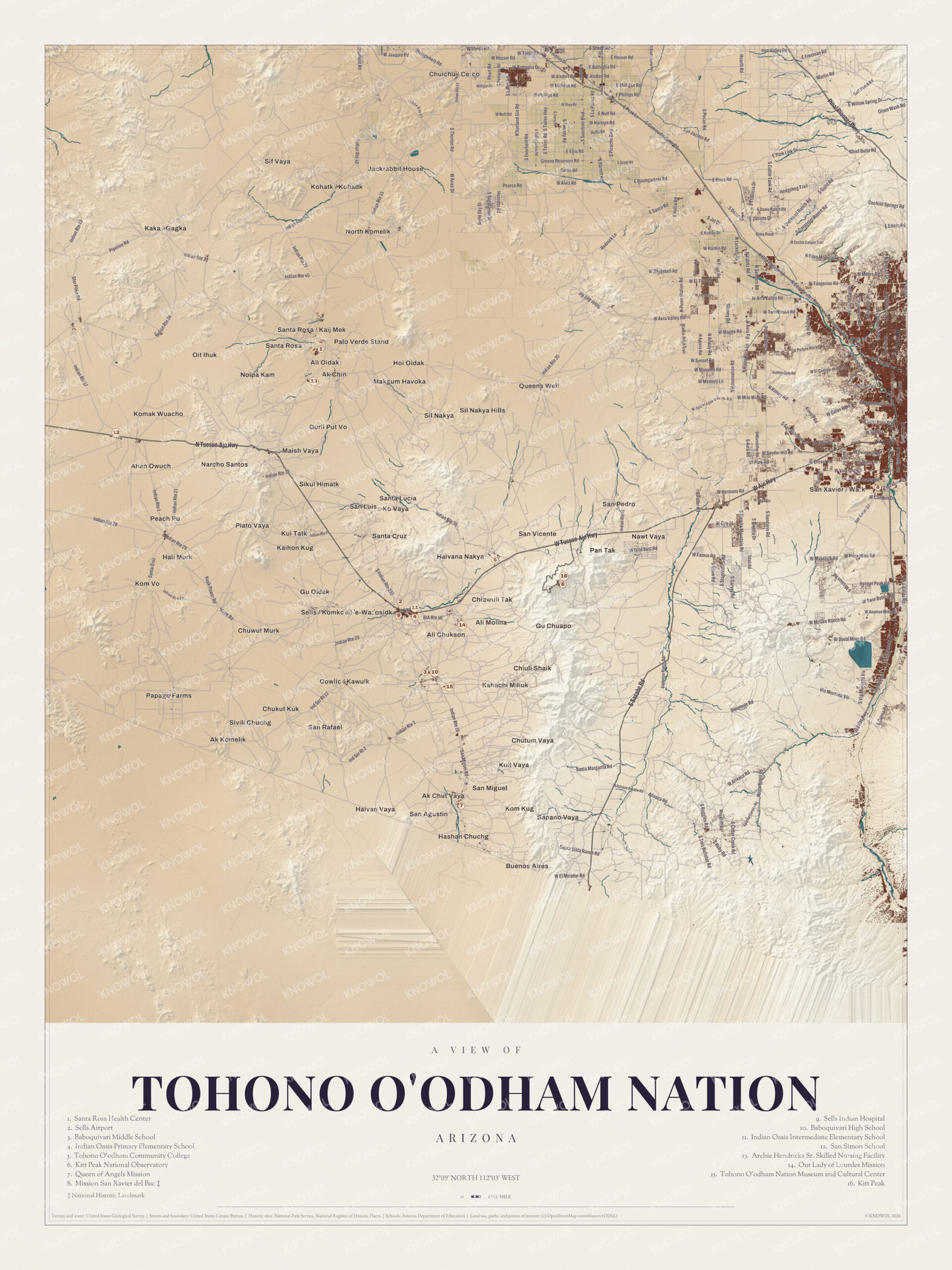 Map of Tohono O'odham Nation, Arizona