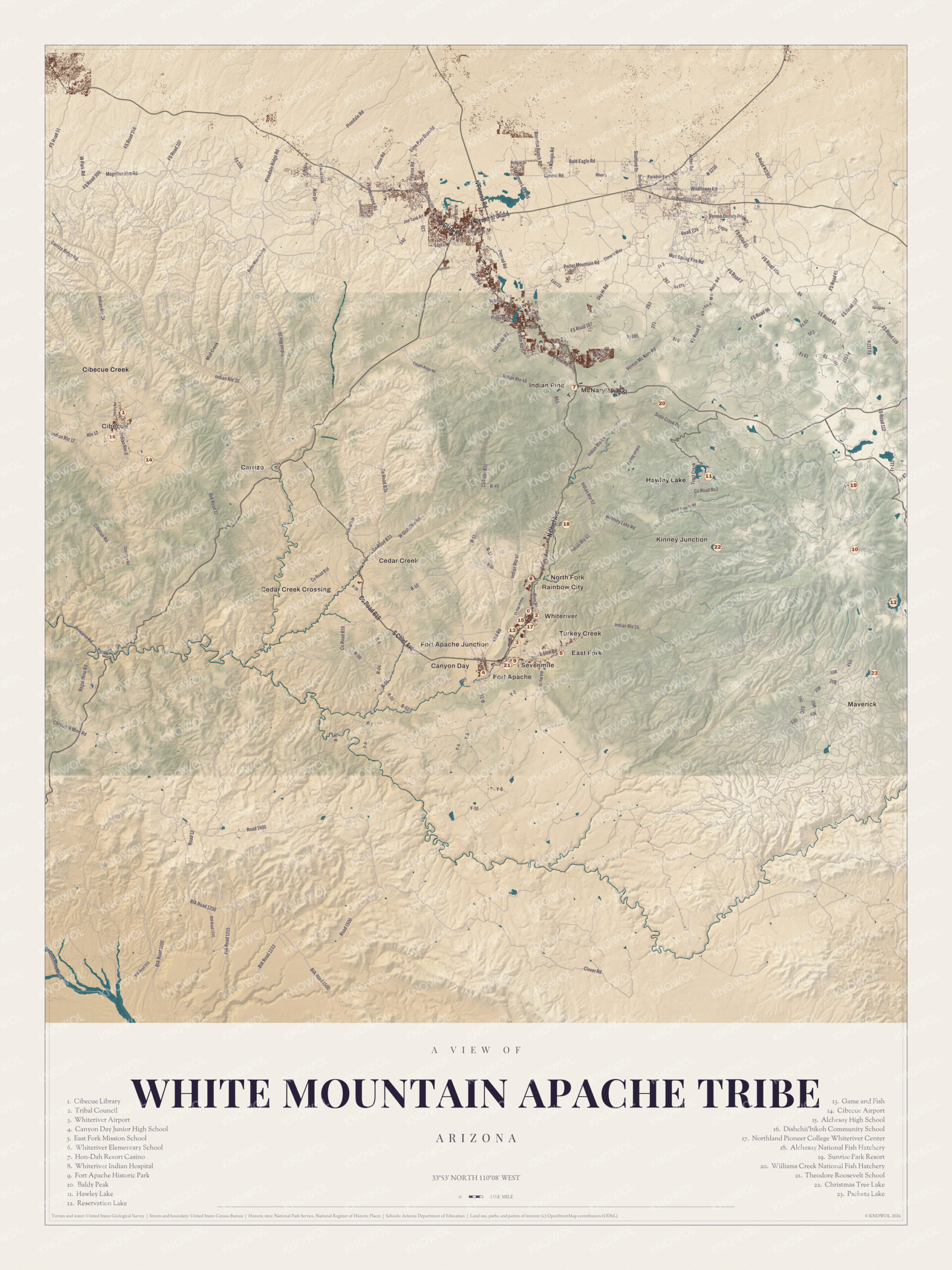 Map of White Mountain Apache Tribe, Arizona