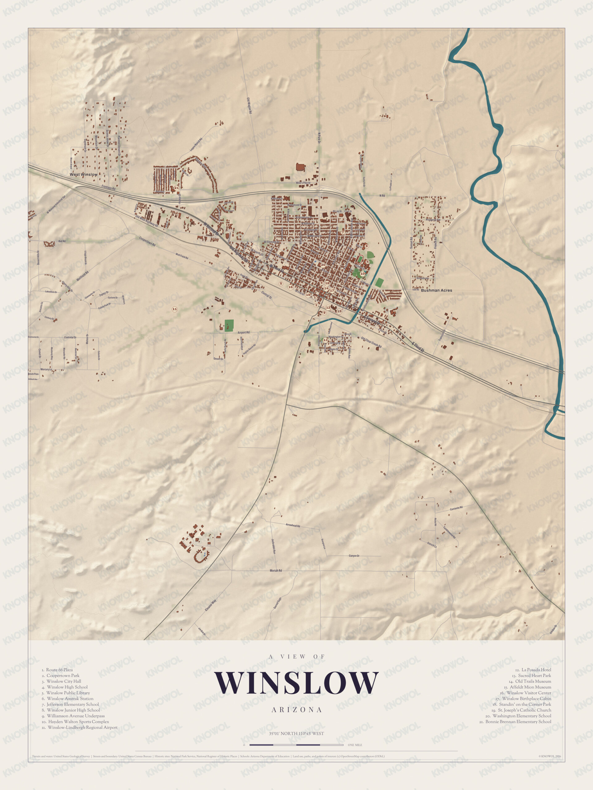 Map of Winslow, Arizona
