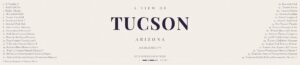 The landmark guide printed on the Tucson sheet: 34 numbered places, from El Tiradito to Southern Pacific Locomotive No. 1673